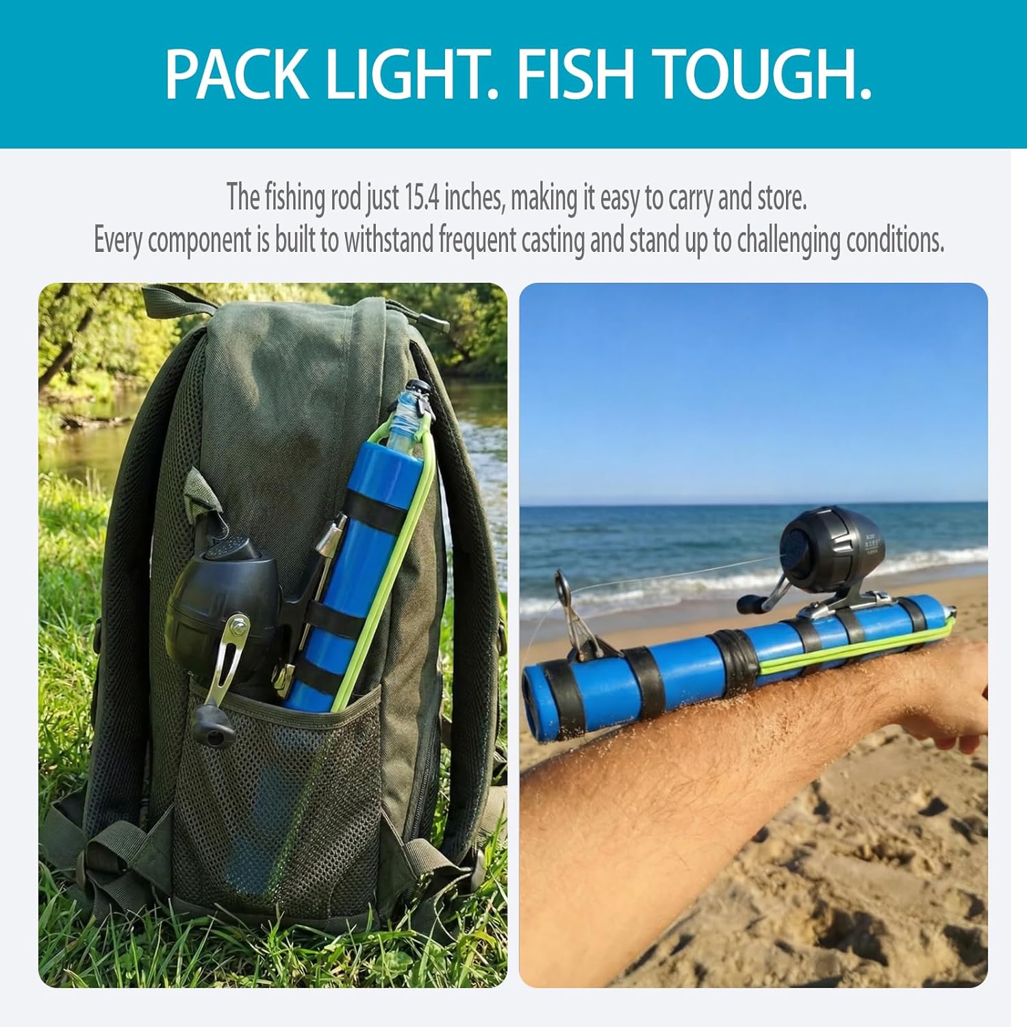 Fishing Catapult Rod with Reel & 2 Lures, Portable Telescopic Slingshot Fishing Pole, Complete Casting Kit with Carry Bag for Saltwater and Freshwater Fishing Gear
