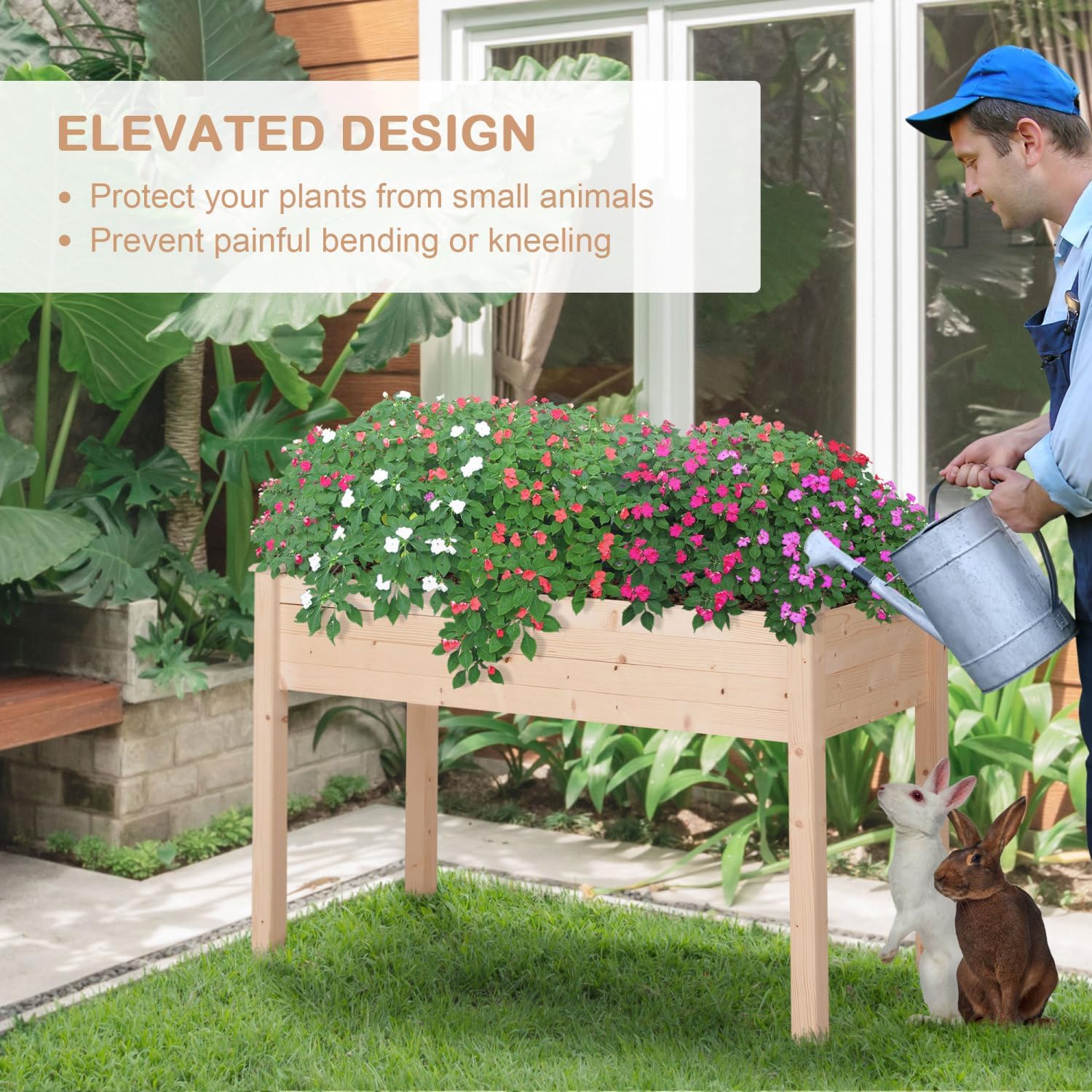 Raised Garden Bed with Legs - Elevated Wooden Planter Box, 48" x 22" x 30", Self-Draining for Vegetables, Herbs & Flowers - Backyard, Patio & Balcony Gardening