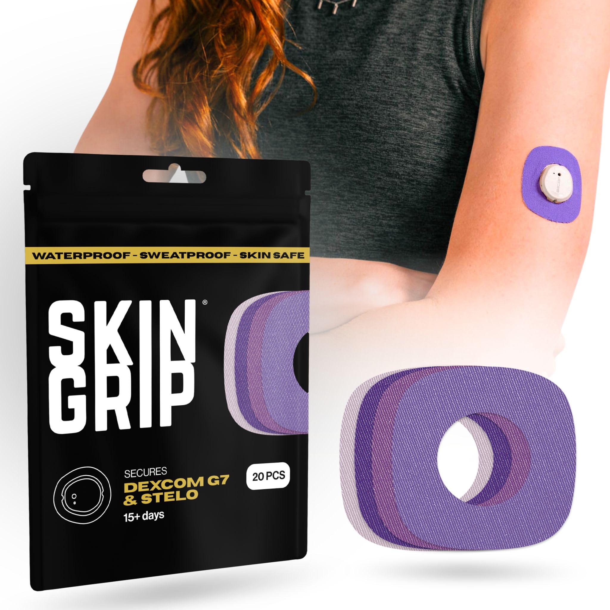 Skin Grip Adhesive Patches Compatible with Dexcom G7 & Stelo CGM with Cutout – Waterproof & Sweatproof Cover for Continuous Glucose Monitor Sensor,