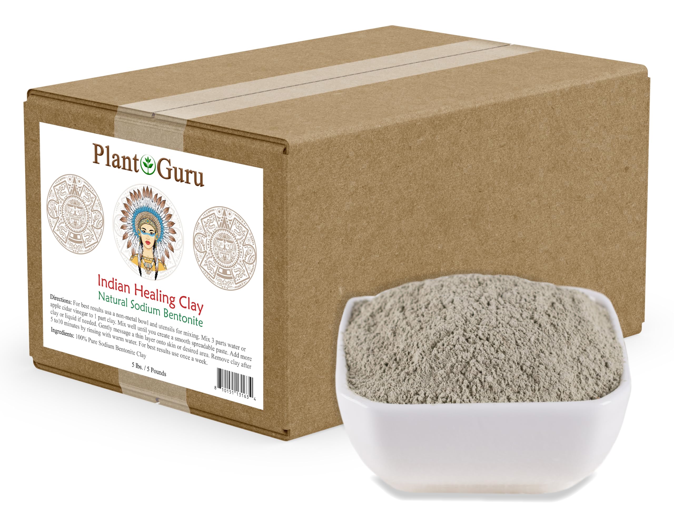 Plant Guru Sodium Bentonite Clay Powder 5 lbs. Bulk Wholesale 100% Natural Indian Healing Clay - Deep Pore Cleansing Facial And Body Mask - Detox Clay