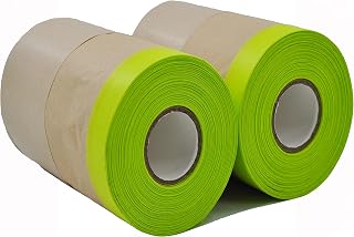 Masking Paper, Tape and Drape, Pre-Taped Masking Paper for Painting, 6 inch x 50 feet Automotive Paint Paper Roll with Tape for Covering Skirting, Frames, Cars and Auto Body (2 Rolls)