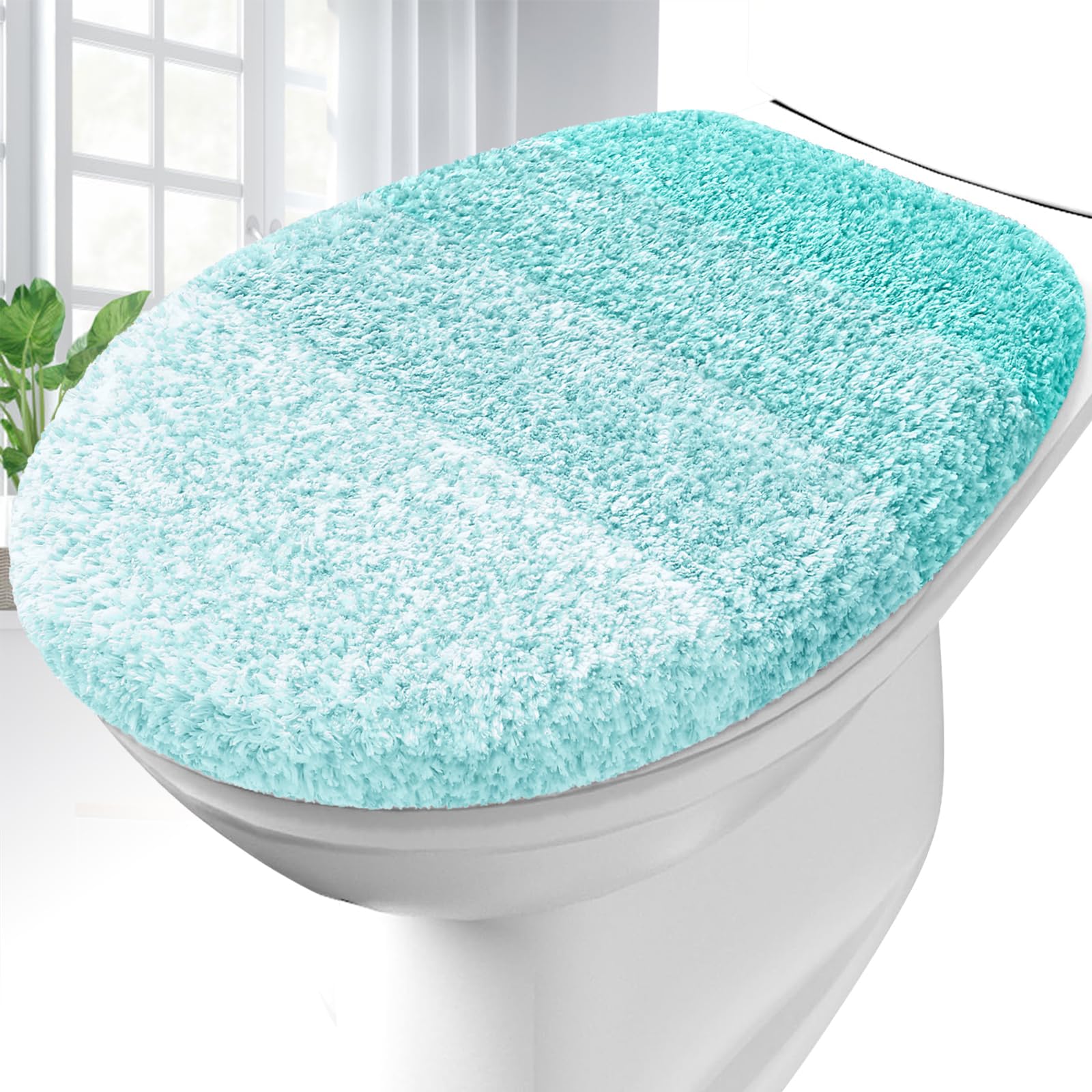 Photo 1 of OLANLY Soft Microfiber Bathroom Toilet Lid Cover, Machine Washable Covers, 17.5x15, Stays in Place Rubber Backing, Fits Most Round, Elongated and Oblong Lids, Accessories Decor, Teal