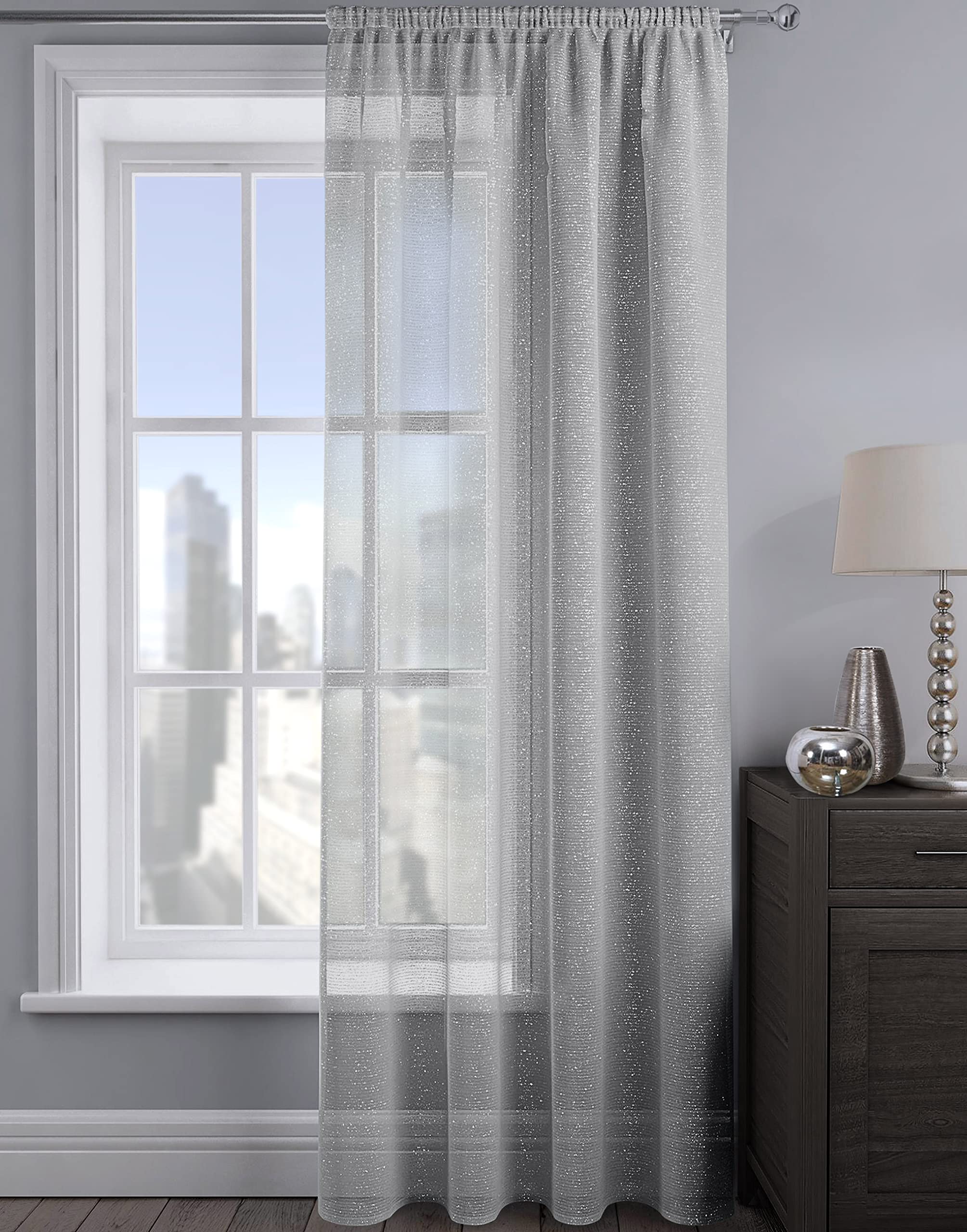 Intimates 1 Panel Woven Shimmer Voile Curtains Window Voile Panel Drapes Treatment for Bedroom and Living (Silver, 54" w x 54" d)