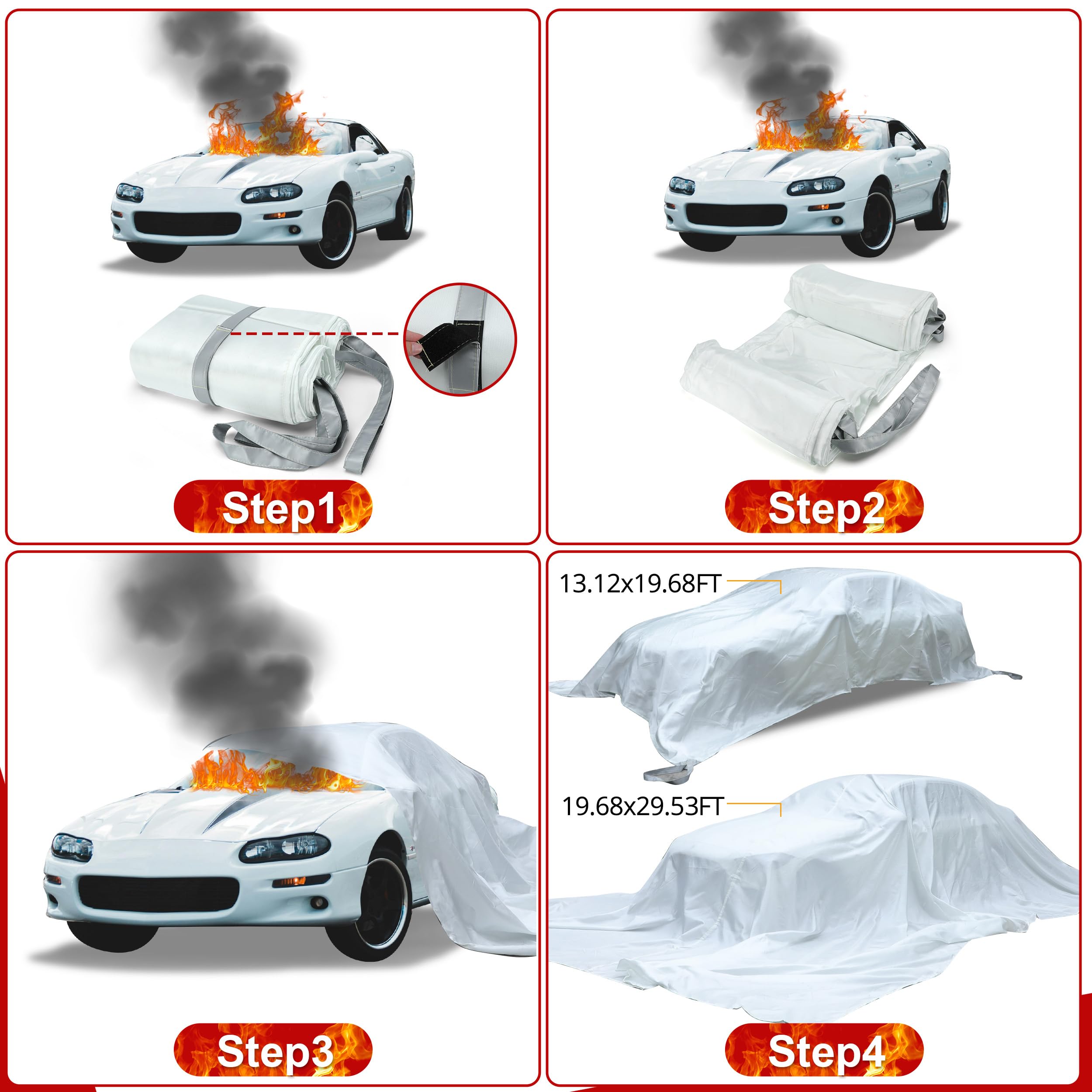 Manta de emergencia para automóvil, manta grande de fibra de vidrio extintor de incendios, rojo, 13.12 x 19.68 pies