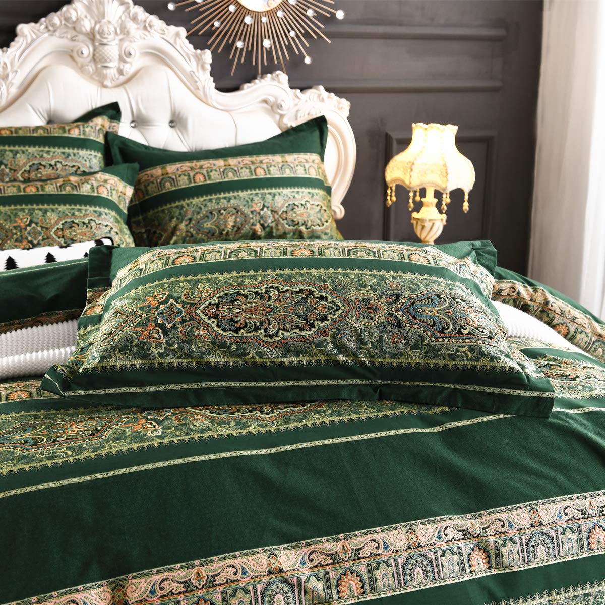 Ustide - Set di biancheria da letto in 3 pz, composto da copripiumino e 2 federe; in 100% cotone di alta qualità, stile bohémien multicolore, Cotone, Color 6, King