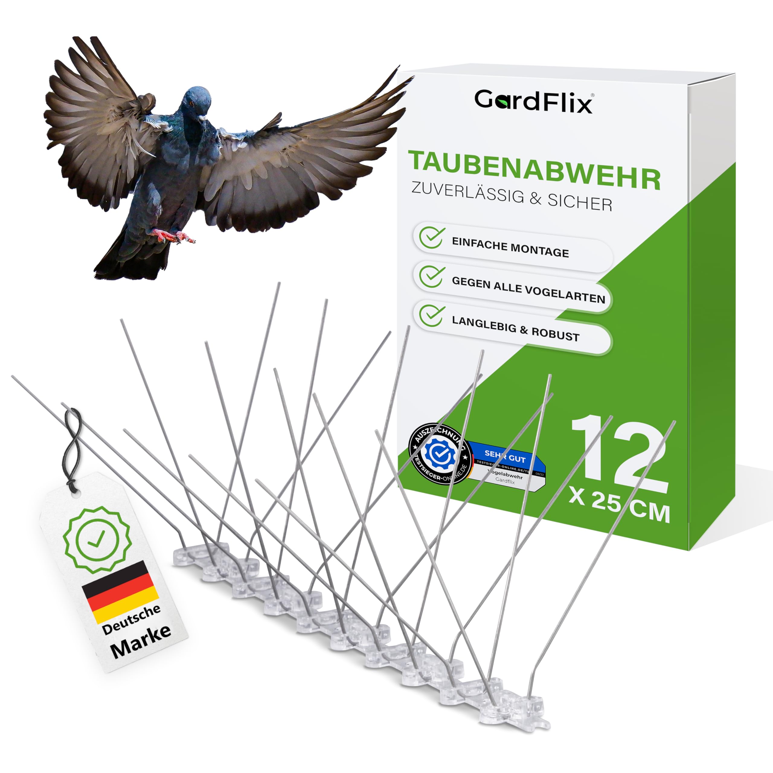 Vogelabwehr Spikes Tauben vertreiben | Taubenabwehr Spikes Taubenschreck 3m | Kunststoff Vogelschreck für Balkon 2 - 5 Reihig