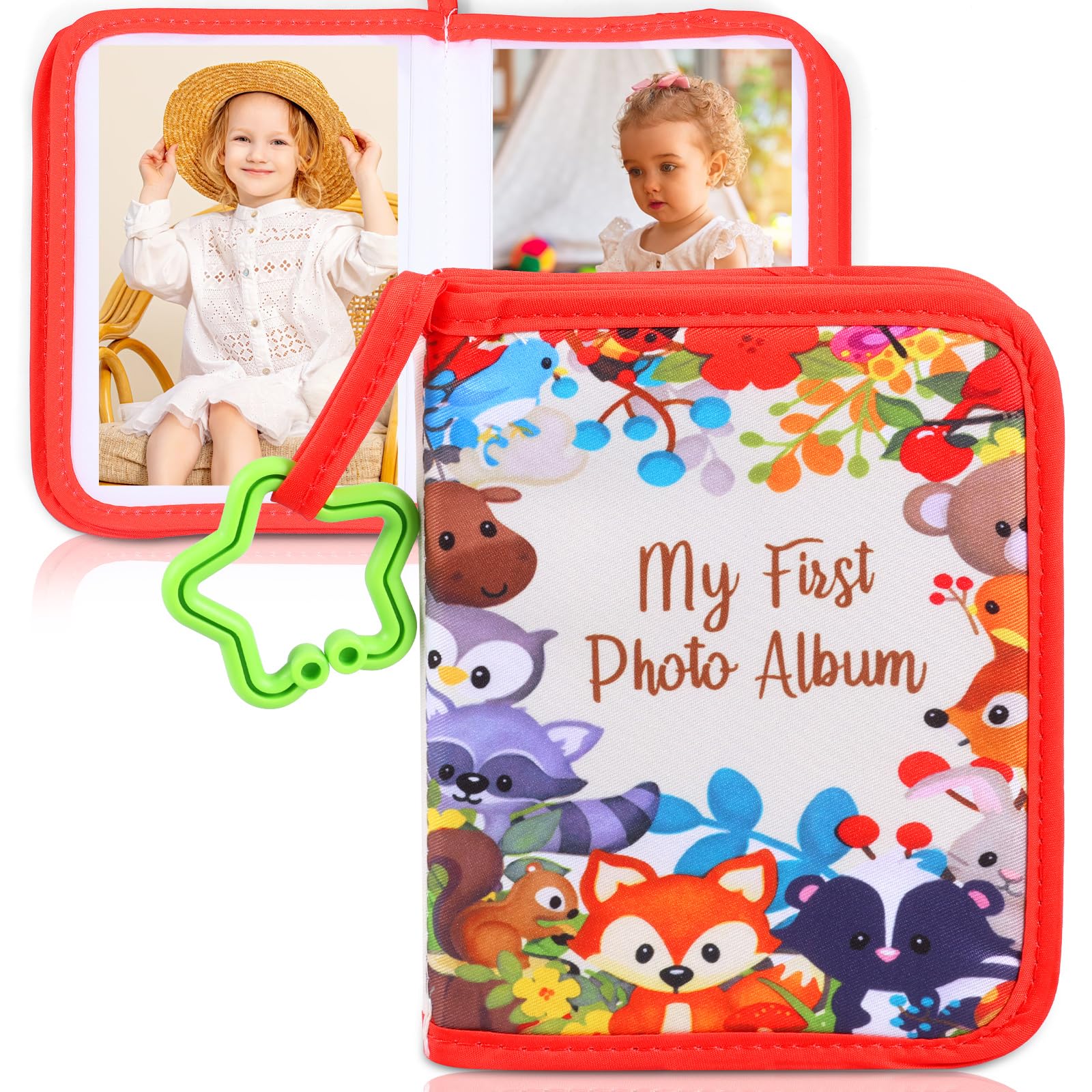 Baby Fotoalbum mit Hakenspiegel für 17 Fotos,Erstes Familienfotoalbum für Neugeborene,Hübsches Stofffotobuch,Mein erstes Fotobuch Erinnerungsalbum,Geschenk die Neugeborenenfamilie (Rot)