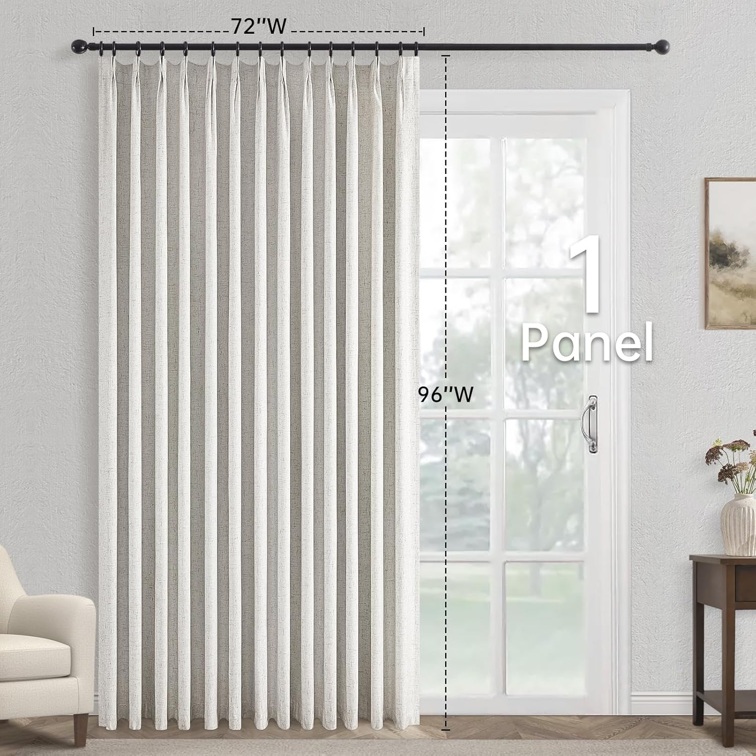 Topfinel Extral Wide Curtains, Pinch Pleated 100% Blackout Linen Drapery Panels with Hooks, Pinch Pleat Drapes for Patio Sliding Door Large Window Living Room Track, 72" Wx96 L 1 Panel