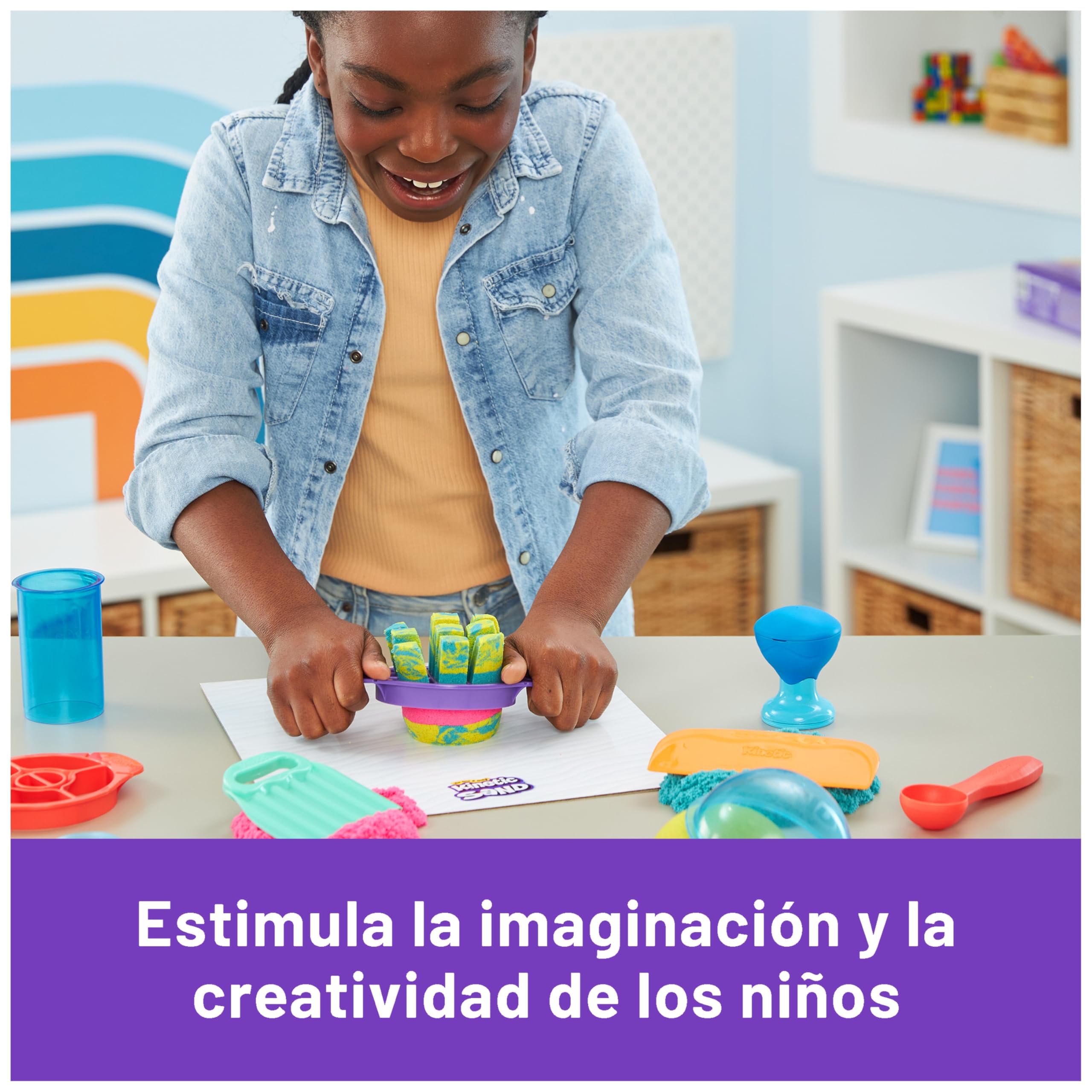 Kinetic Sand - Ultimate Sandisfying - 907 g de Arena Mágica Rosa, Amarilla y Azul + Moldes y Herramientas - Kit Manualidades Niños - Juguetes Sensoriales - Juguetes Niños 7 Años + - Arena Kinetica