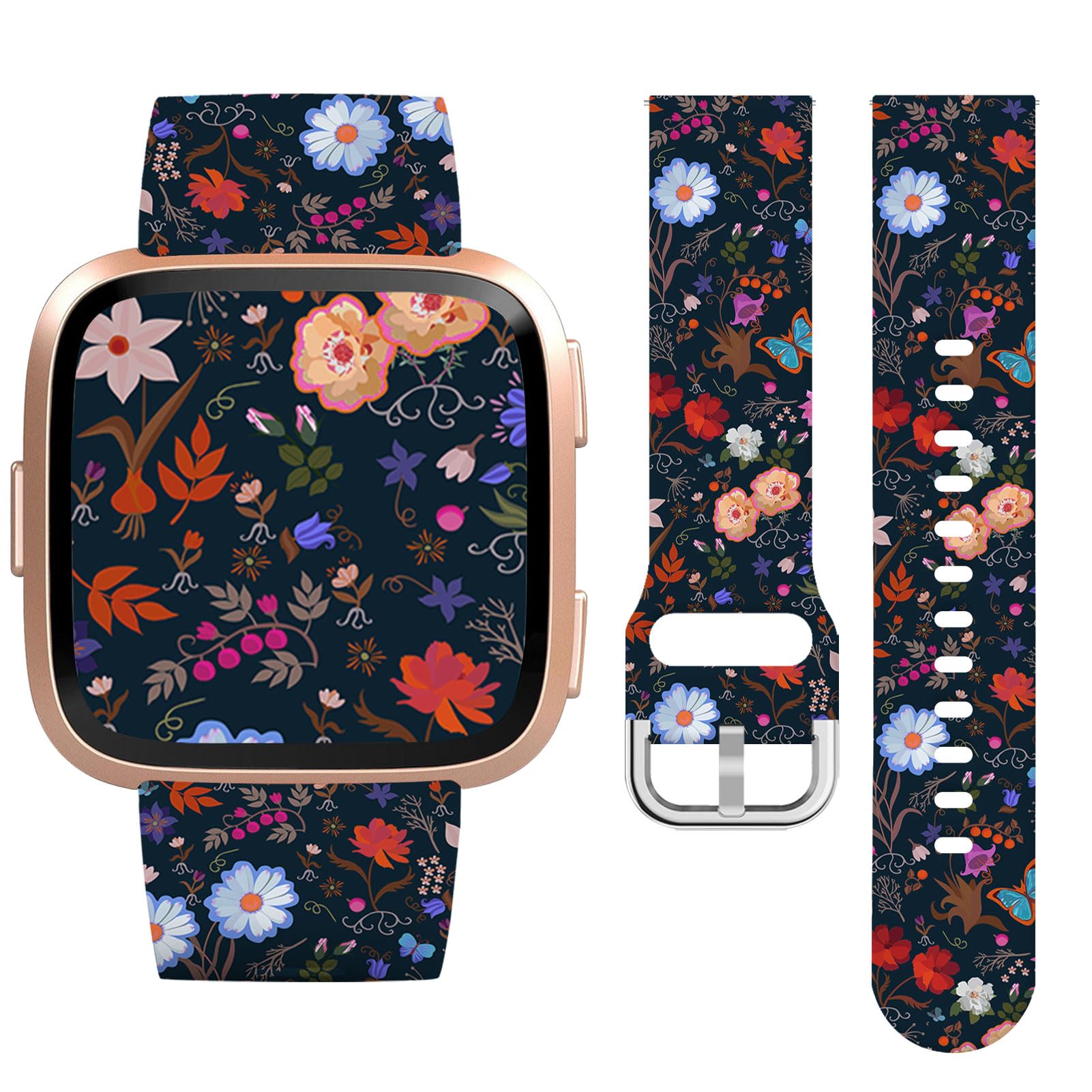 Vozehui Flowers Silicone Straps for Fitbit Versa/Versa 2/Versa Lite, Soft, Unique Printing Technology, Comfortable to Wear, Waterproof and Durable Replacement Band for Men Women