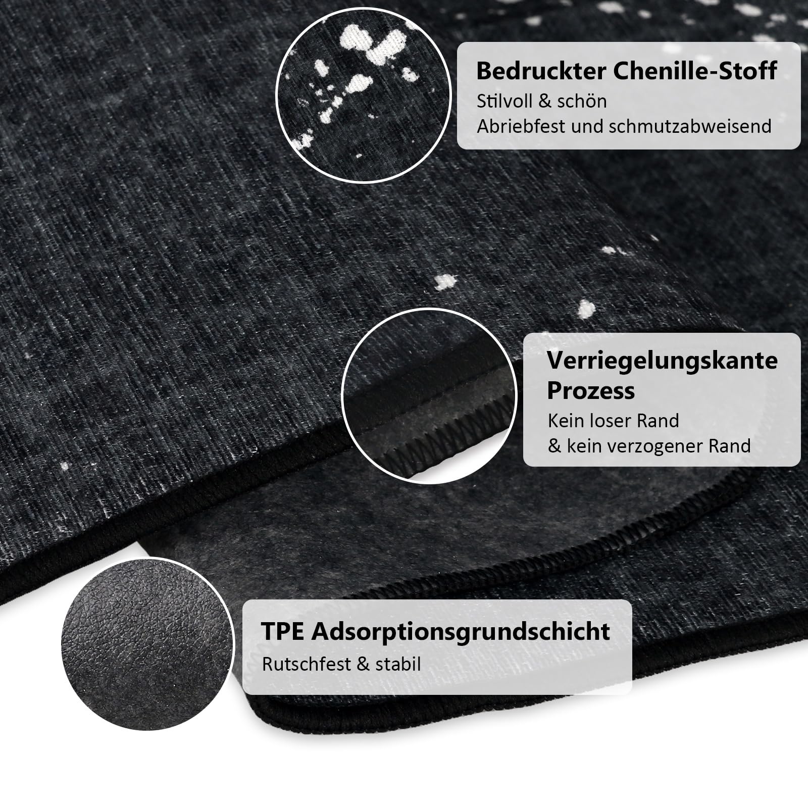 Bodenschutzmatte Bürostuhl 120X150 cm: Luxuriöse Bedruckter Stoff Bürostuhl Unterlage für Parkett und Hartböden, Mehrzweck Schreibtischstuhl Unterlage für zu Hause und im Büro (Schwarz, 120 x 150 cm)