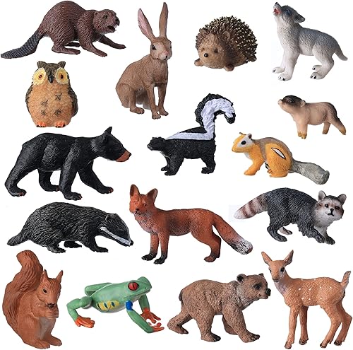 Miniatura 4 de Figuras de animales pequeños para niños, 16 figuras realistas de animales del bosque, figuras de criaturas del bosque, juguetes educativos para