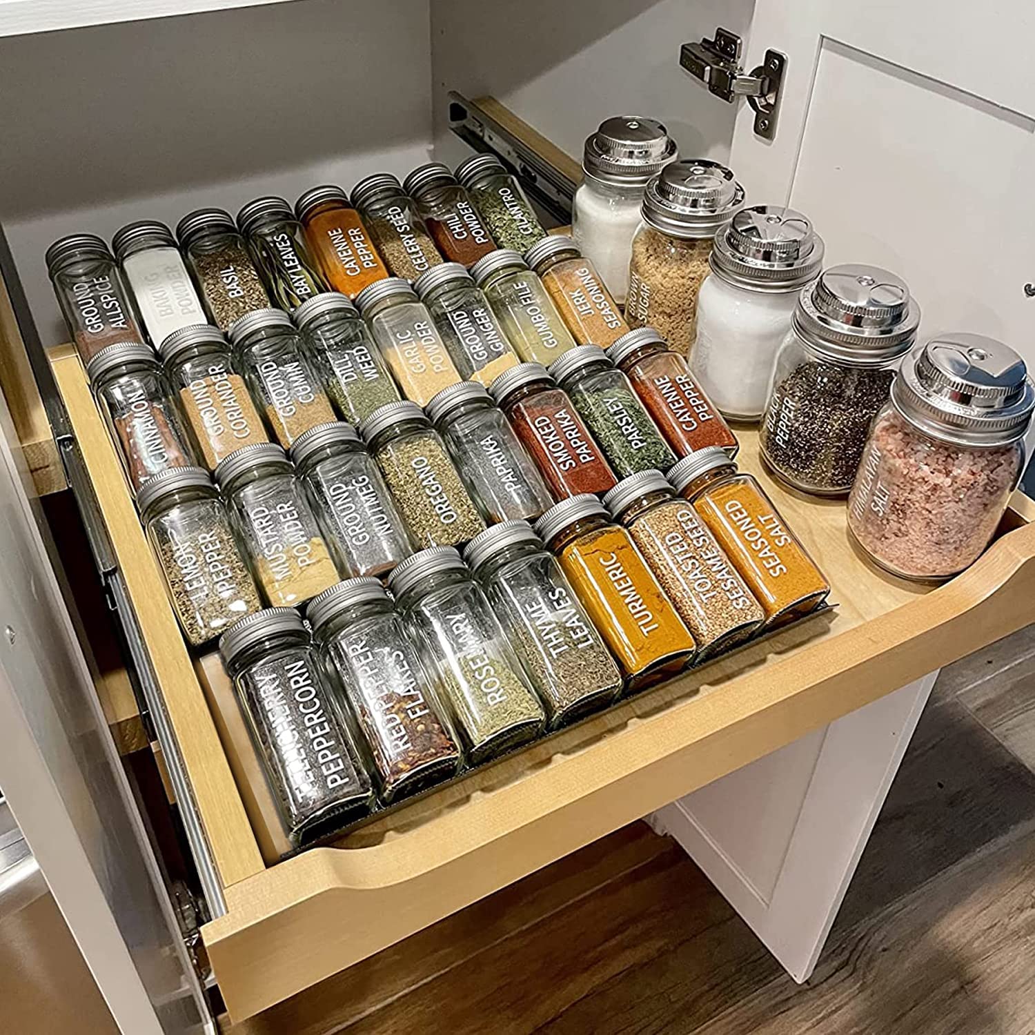 Spice Drawer Organizer, 4 Tier Slanted Clear Acrylic Expandable In