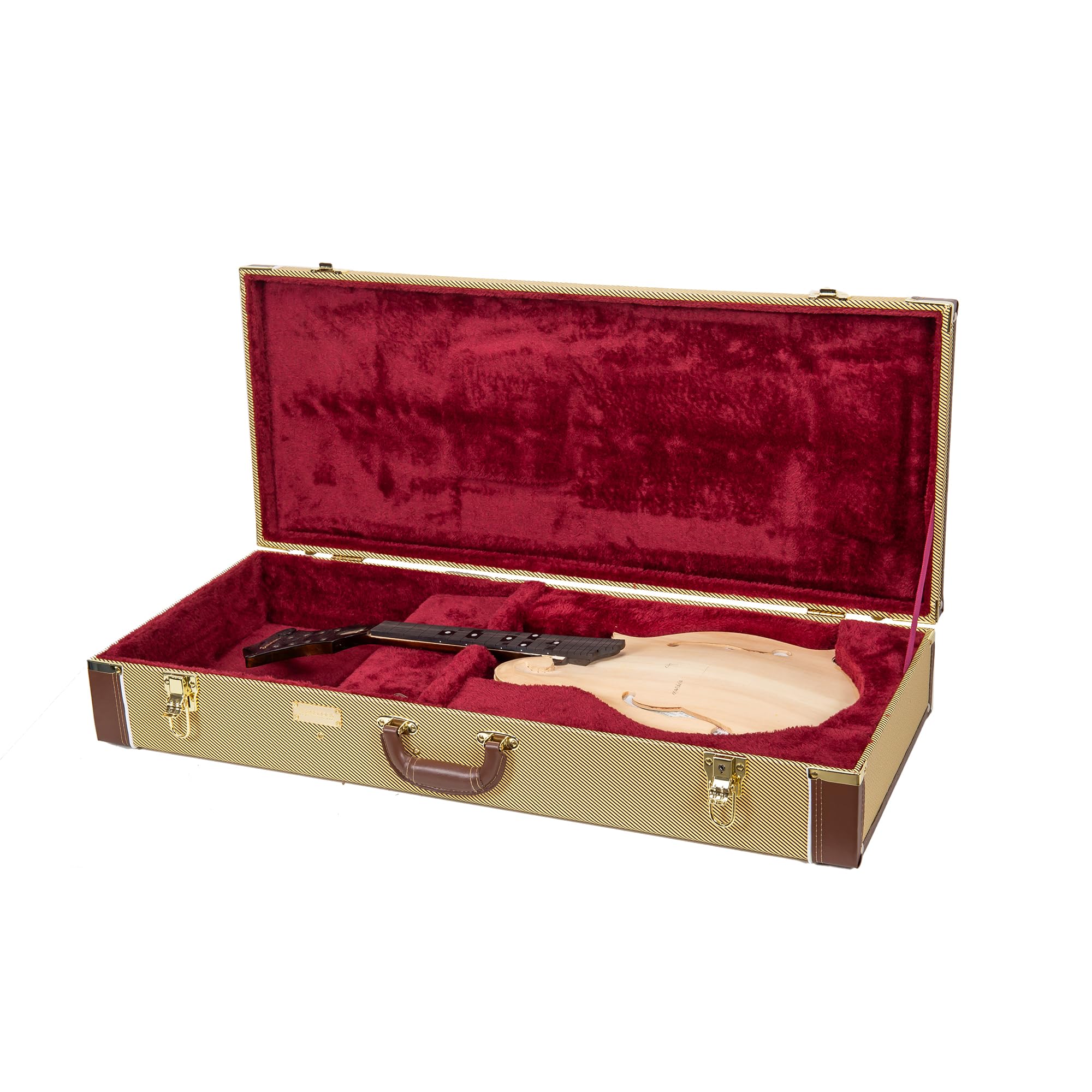 Crossrock Hard-Shell Wooden Case fits F-style Mandola-Stainless Steel Latches, Sponge Lining, Metal Feet, Storage Space - Vinyl Tweed (CRW620MLTW-R)