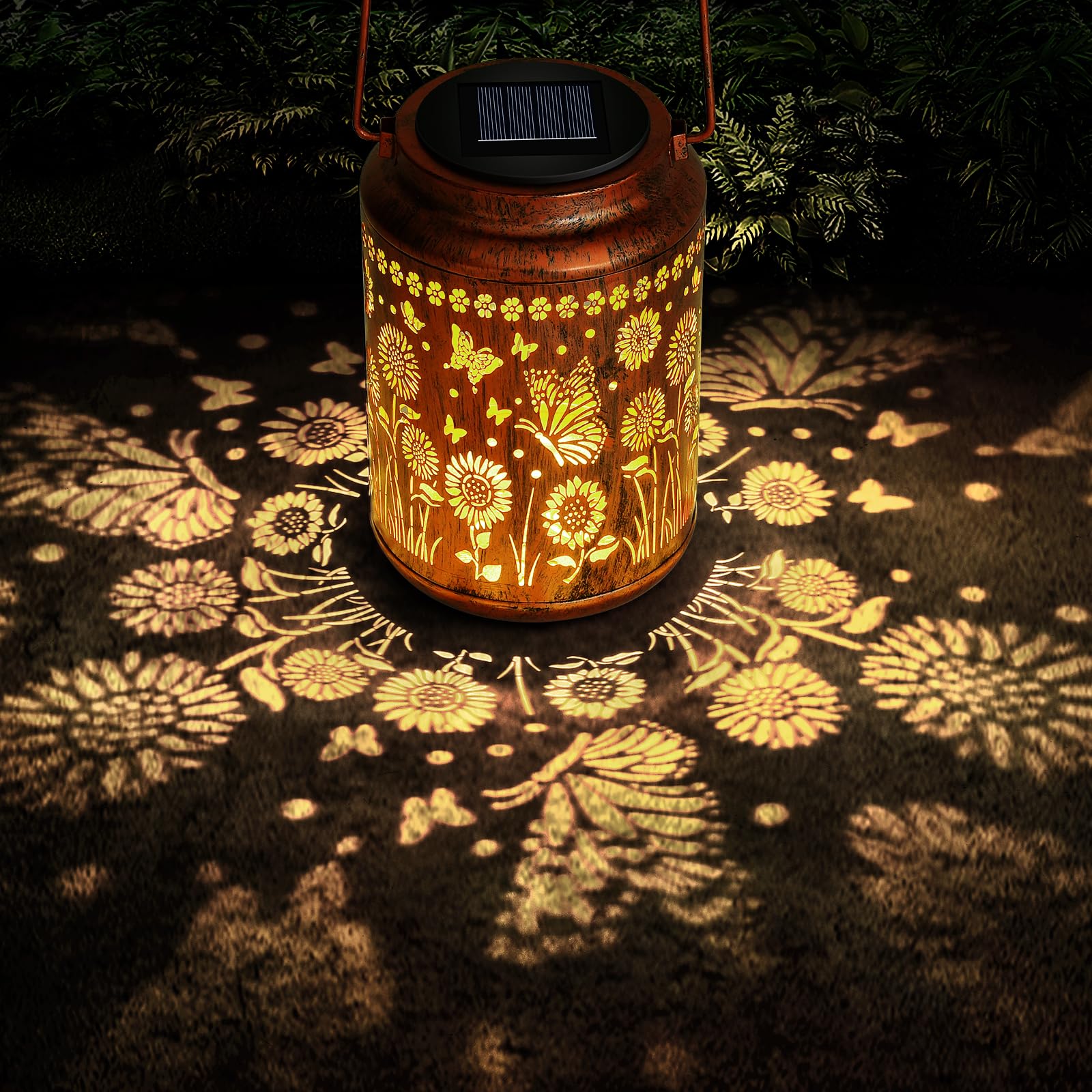Faroles solares de mariposa para exteriores, luces colgantes de metal de girasol, luces solares LED impermeables para jardín, patio, camino, decoración de césped, regalos de cumpleaños para mujeres