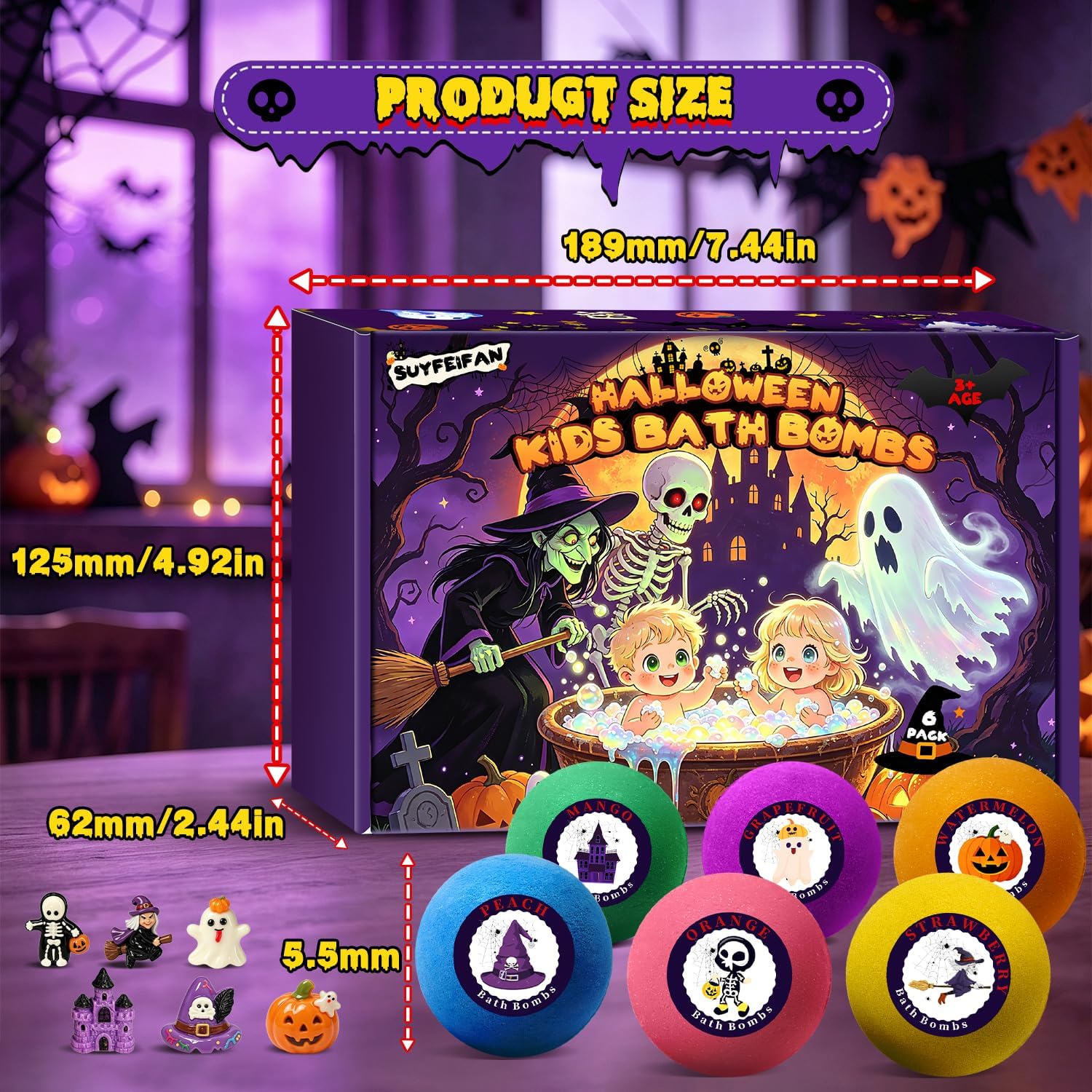 Halloween Bath Bombs for Kids with Toys Inside, 6 XXL Boo Basket Stuffers