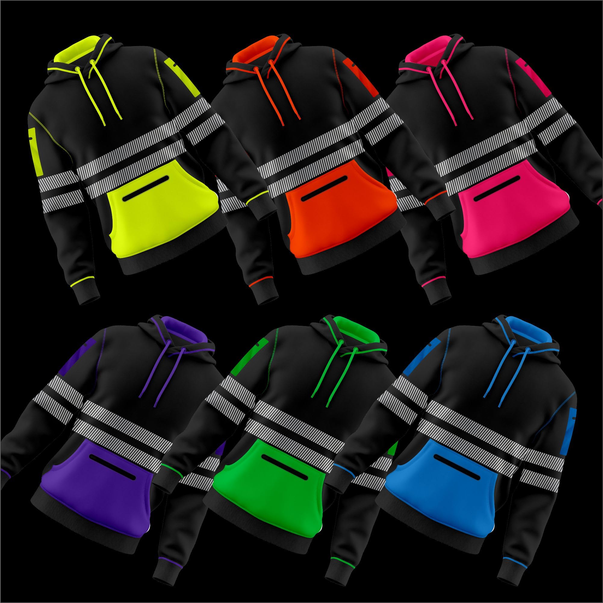mymixtrendz Sudadera unisex con capucha para hombre y mujer, cinta reflectante, cordón de seguridad, bolsillos con cremallera, alta visibilidad, alta visibilidad, con capucha