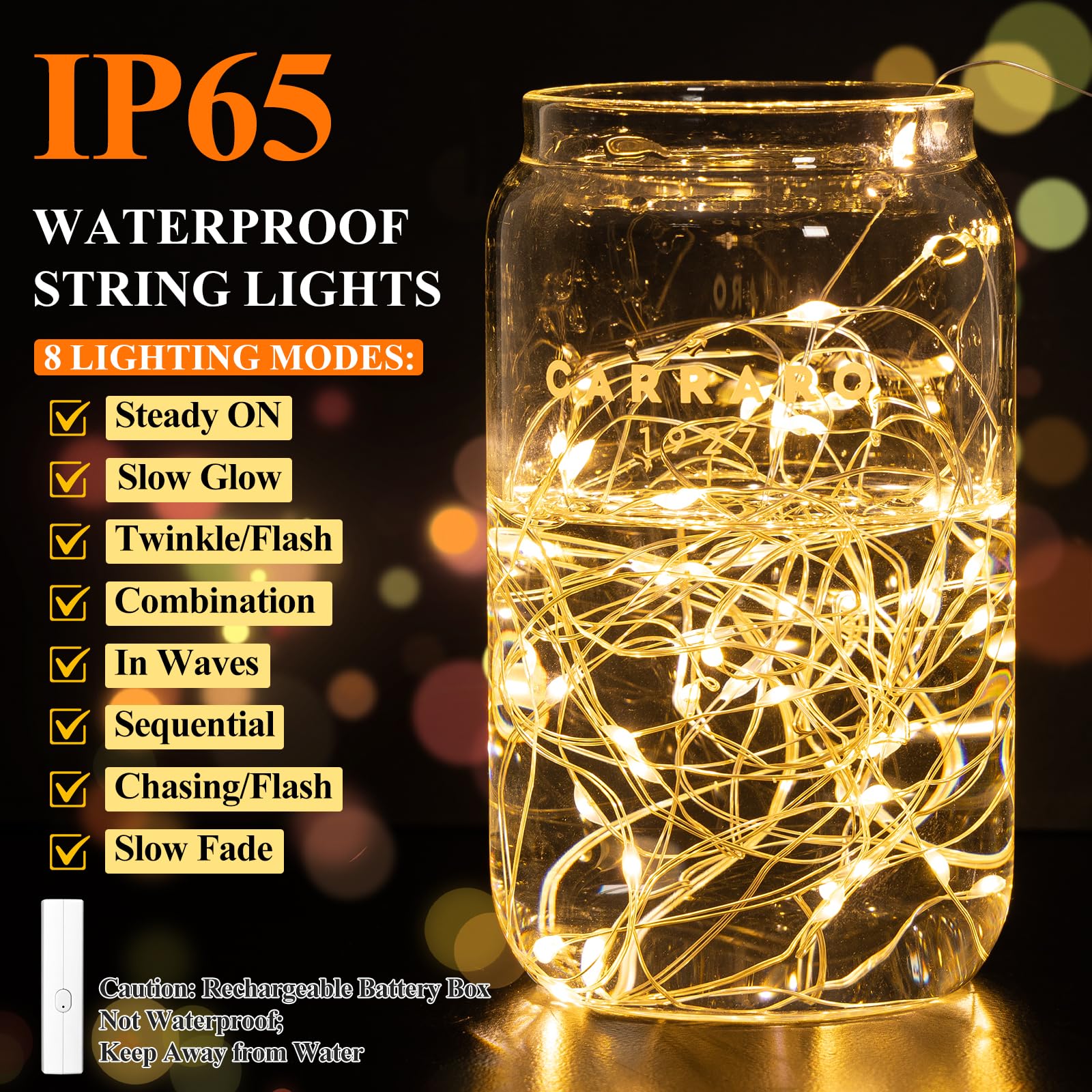 Luces de hadas recargables de 33 pies x 4 pintalabios, luces parpadeantes que funcionan con pilas, mini cadena de luces LED para interiores con temporizador para dormitorio, Navidad, fiestas, bodas