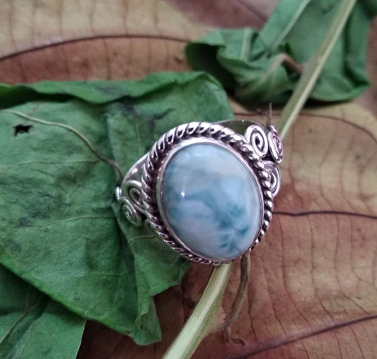 Natural Larimar Ring, Sterling Silver Ring, Boho Ring, Ocean Blue Ring, Dominican Larimar Oval Ring, Statement Ring, Healing Crystal, Women Ring, Birthday Gift Jewelry, Promise Ring, Engagement Gift