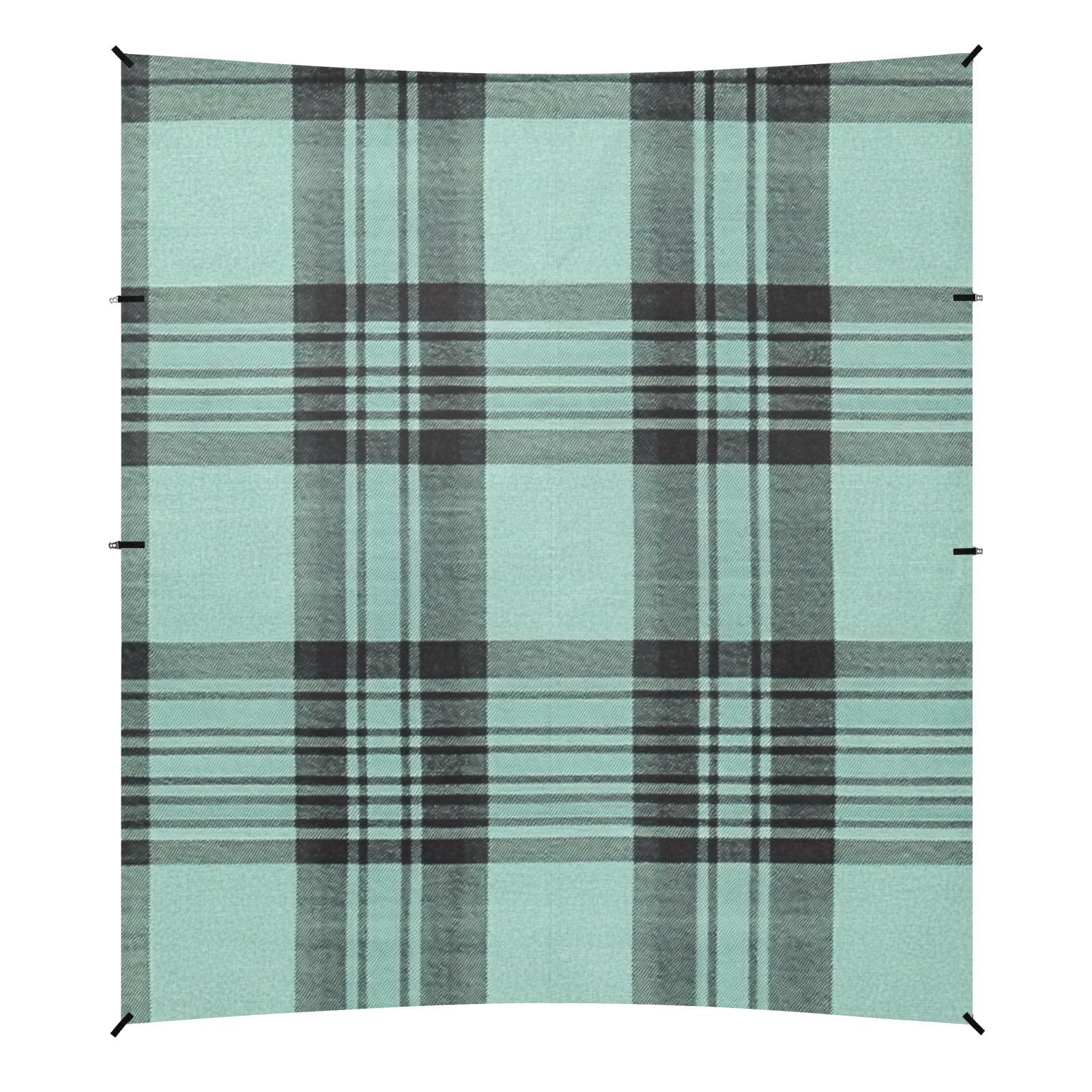 Paleturquoise Buffalo Plaid Check Tartan Scotland Foldable Beach Cabana UPF50+ Water-Resistant Shade Sun Shelter with Sandbags & Sand Shovel for Family Travel