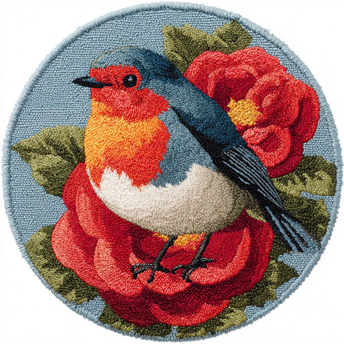 Rqwybcaxn DIY Latch Hook Rug Kit for Beginners Animal Crochet Starter Kit Birds and Flowers 60x60cm Round Tapestry with Crochet Hook Bedroom Craft Gift