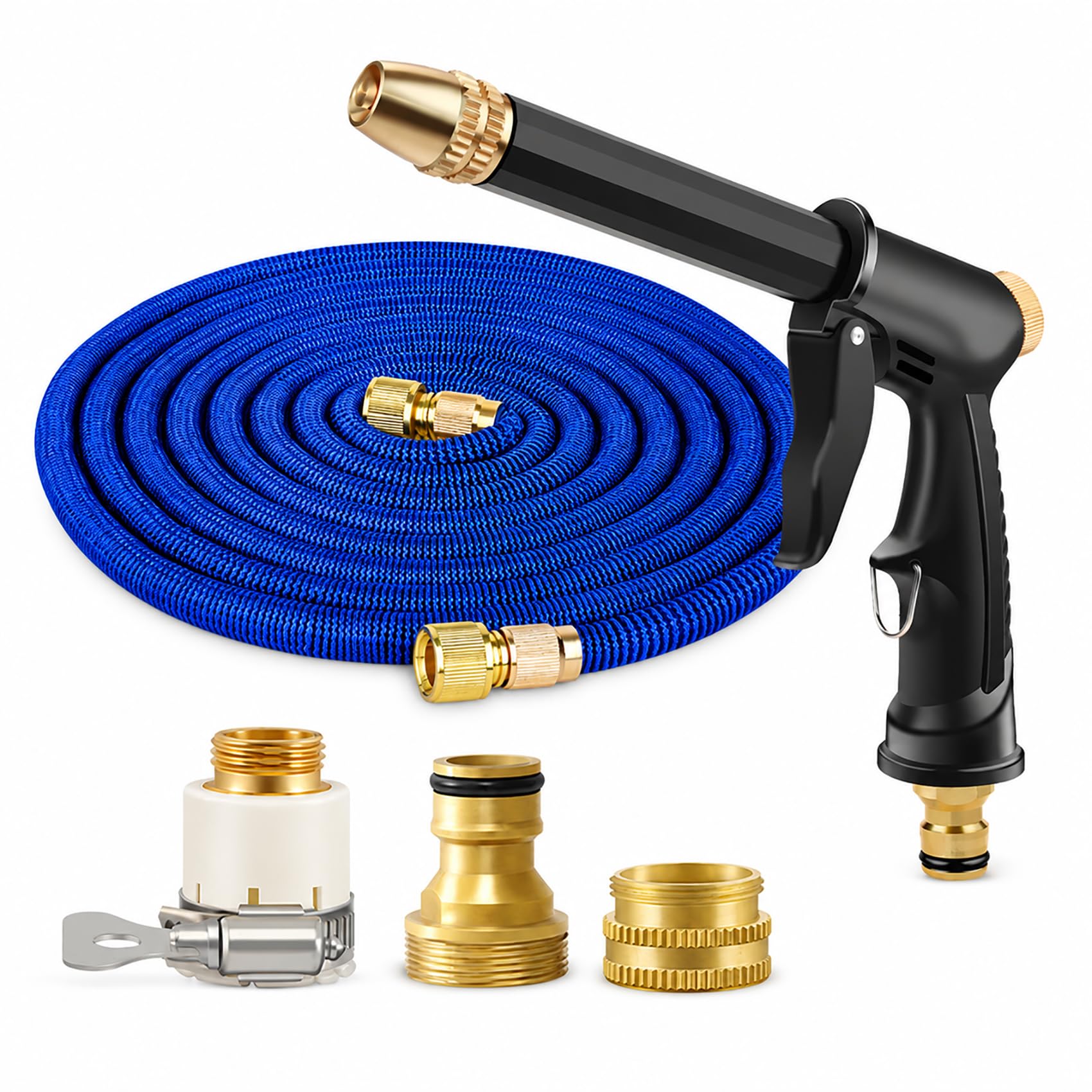 High Pressure Hose Nozzle, Pressure Washer Gun Kit with Expandable Tube and Brass Connectors, Power Washer Nozzle for Garden Hose, Multifunctional Car Wash Tool for Yard (Standard Kit - 2.5m Hose)