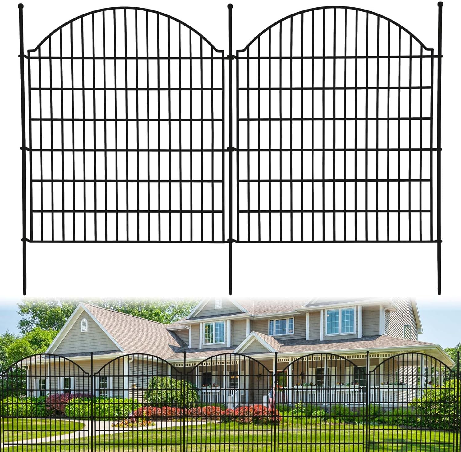 Metal Garden Fence 40in/32in (H) x 24/36ft (L), 10/15 Panels Dog Fences Border