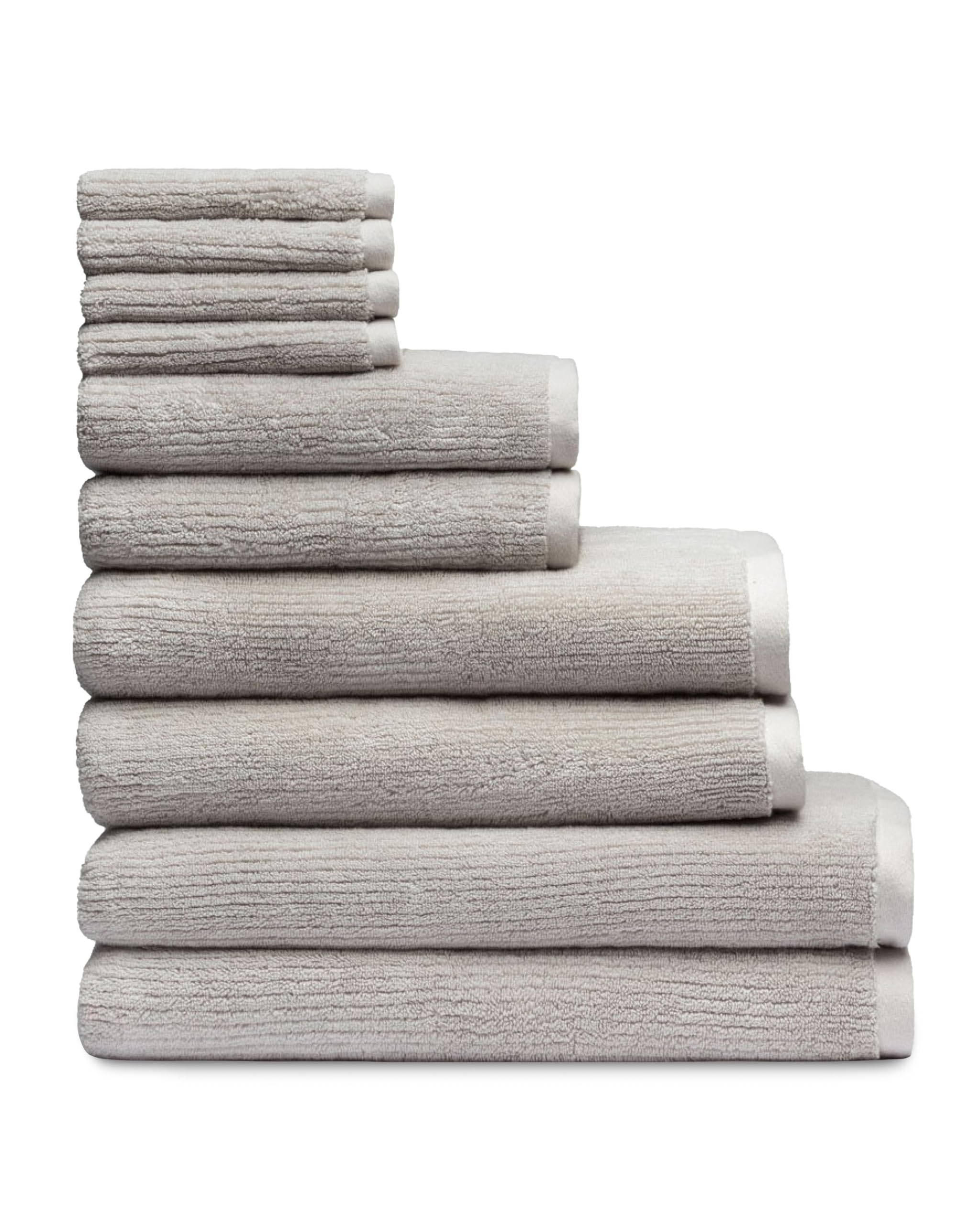 Cozy Earth Complete Ribbed Terry Bath Bundle - 60% Cotton 40% Viscose from Bamboo - Soft & Absorbent Cotton Bath Towel Set - 4 Washcloths, 2 Hand