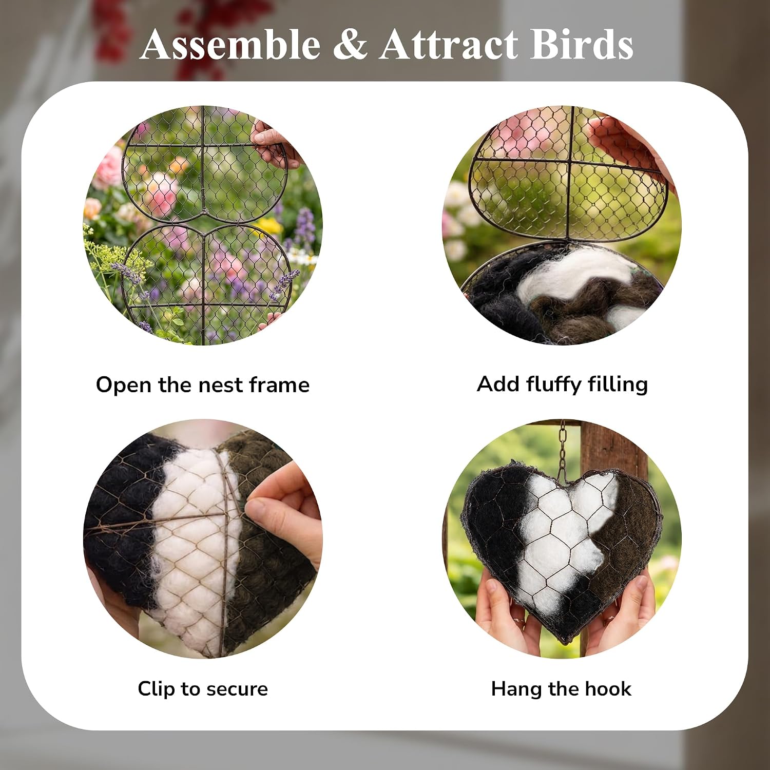 Handmade Alpaca Fiber Nesting Heart – Soft Natural Holder for Wild Birds, Garden Trees, Winter Shelter & Bird Lover Gift image 4