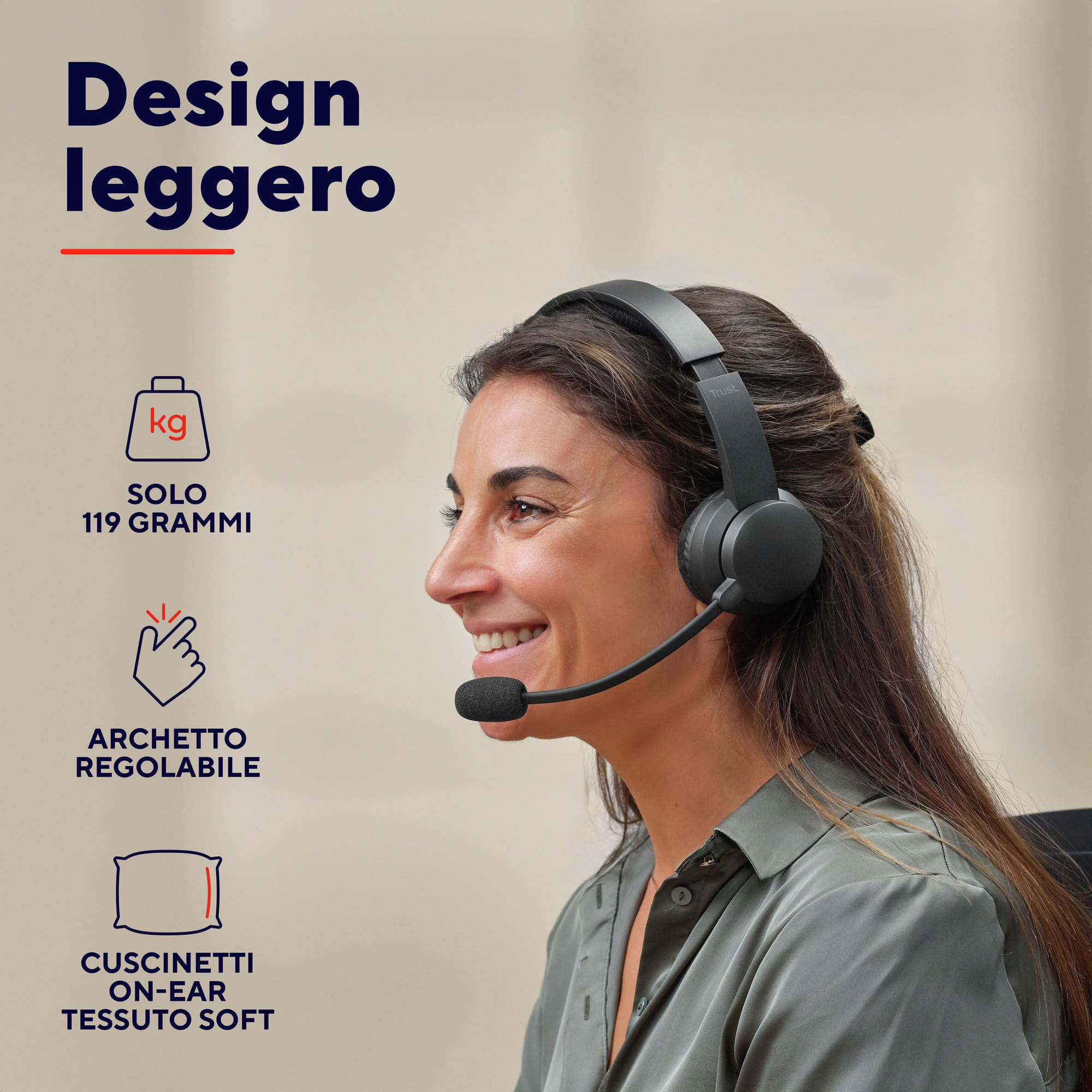 Trust Roha II Cuffie Wireless Bluetooth con Microfono ENC Antirumore, Nero | On Ear, 85% di Plastica Riciclata, Auricolari Ricaricabile per Lavoro Casa e Ufficio Teams Zoom