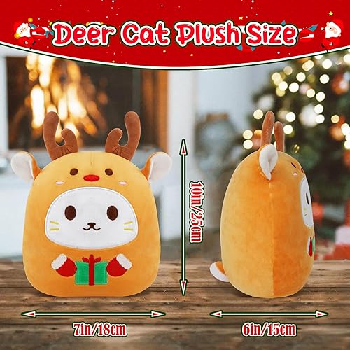 Miniatura 2 de KOPHINYE Peluche de reno de Navidad, 10 pulgadas, lindo peluche de ciervo, gato, juguete de peluche suave de Navidad, animales de peluche de Navidad