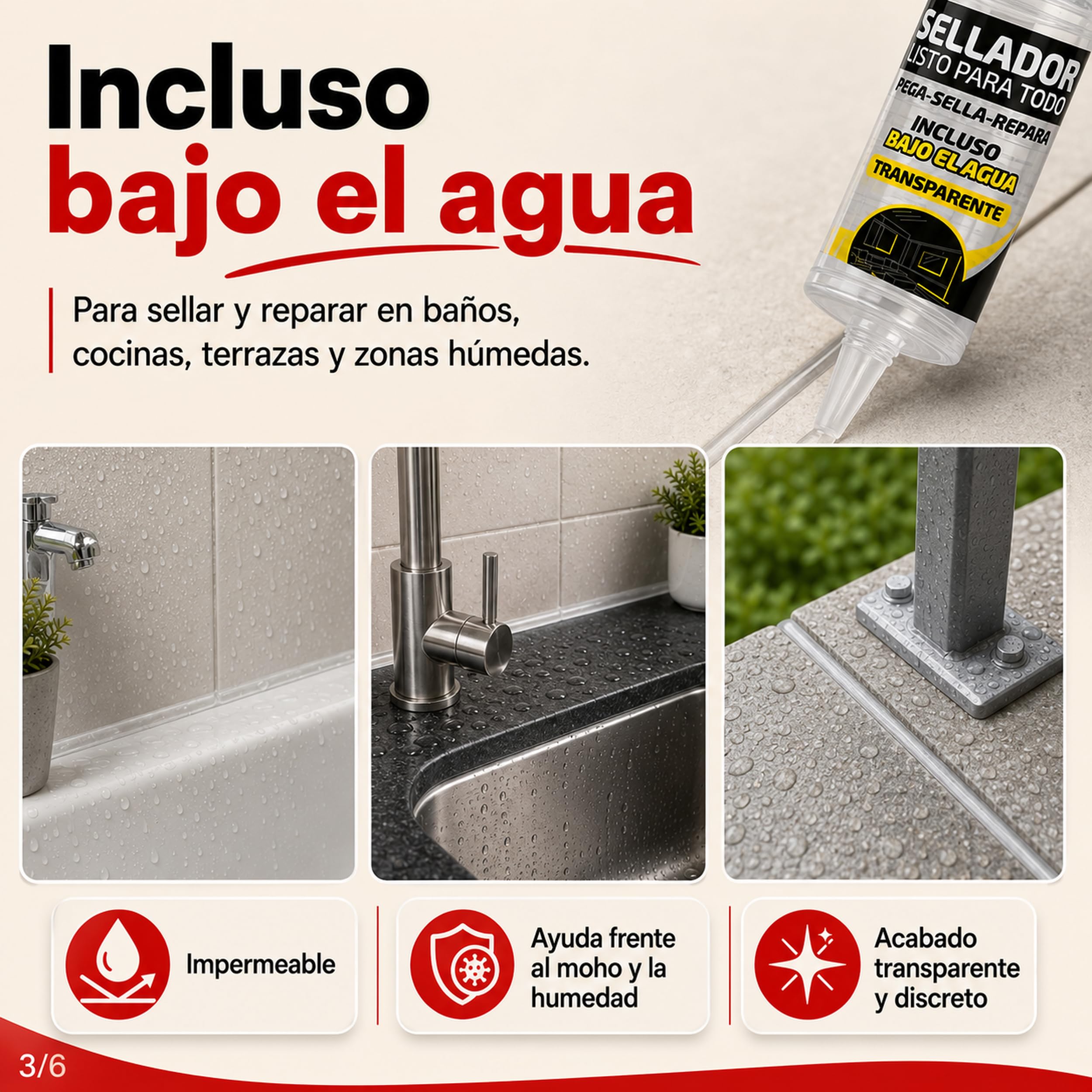 Sellador Multiusos Transparente 280 ml, Adhesivo Impermeable y Flexible para Juntas, Grietas y Reparaciones, Cerámica, Madera, Mármol y Cristal, Interior y Exterior, Pack de 12