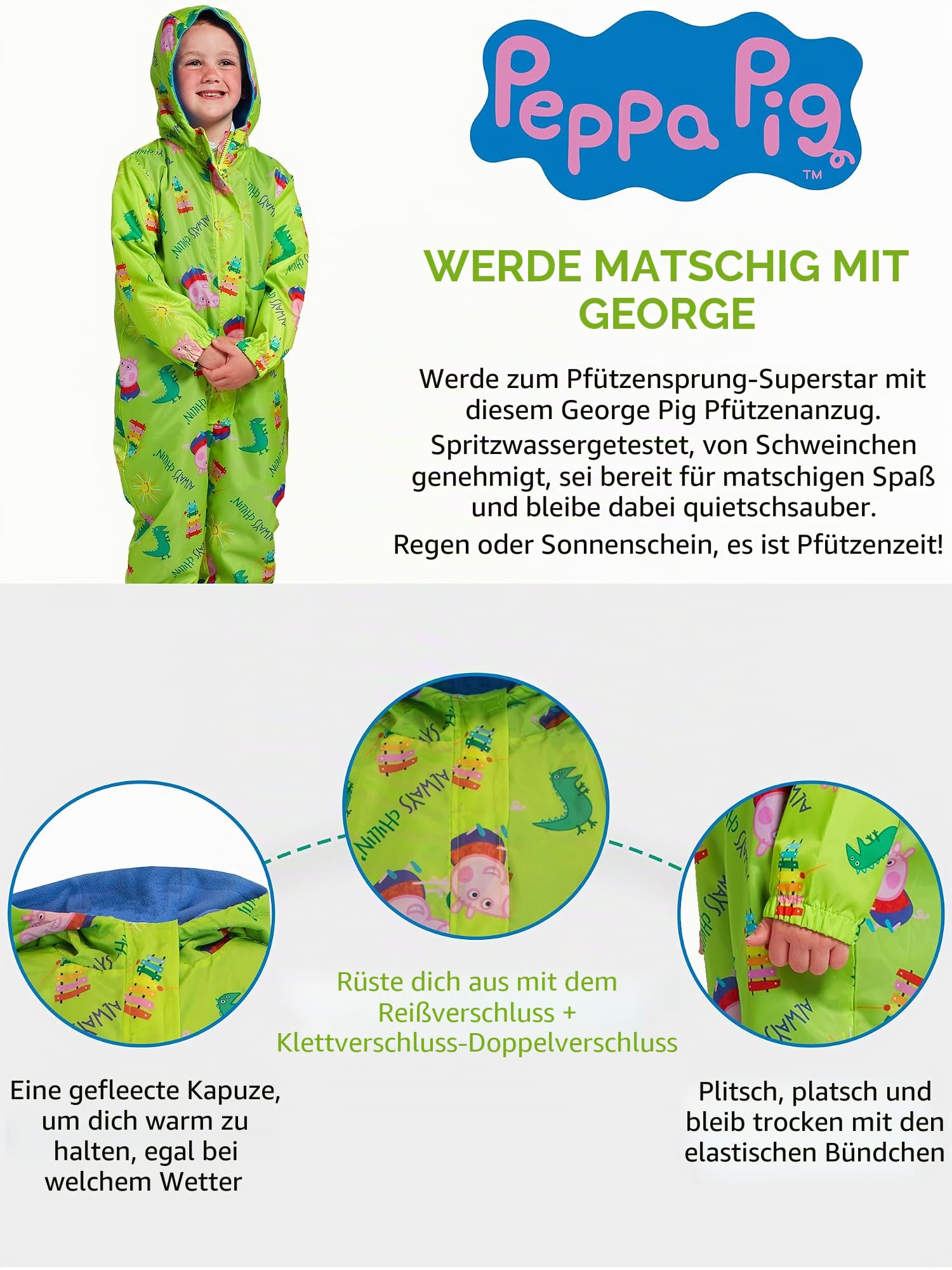 Peppa Wutz Regenanzug | George Wutz Matschanzug | Regenkleidung Kinder | Overall Für Jungs | 104