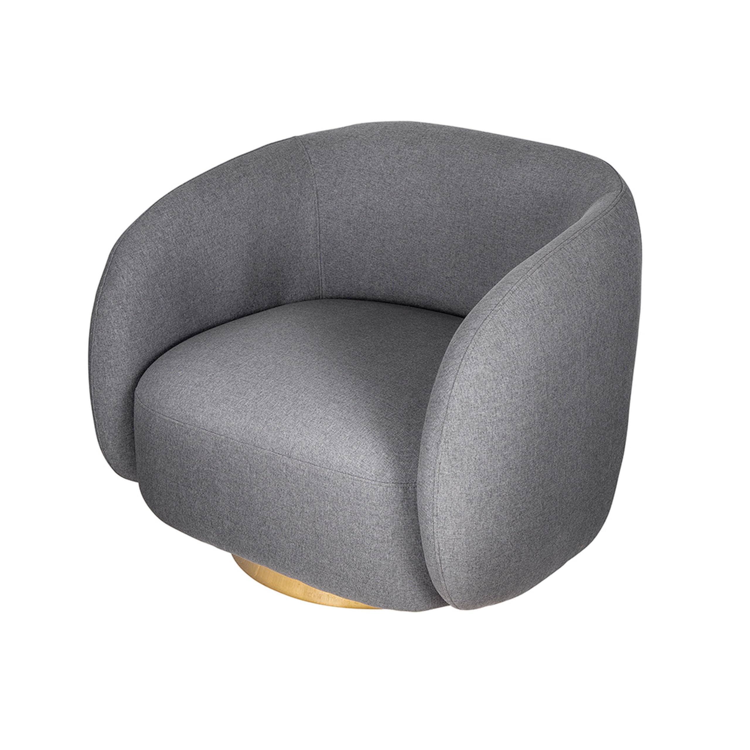 Benjara Eros 35 Inch Swivel Accent Chair, Plush Fabric Upholstery, Base, Gray and Gold