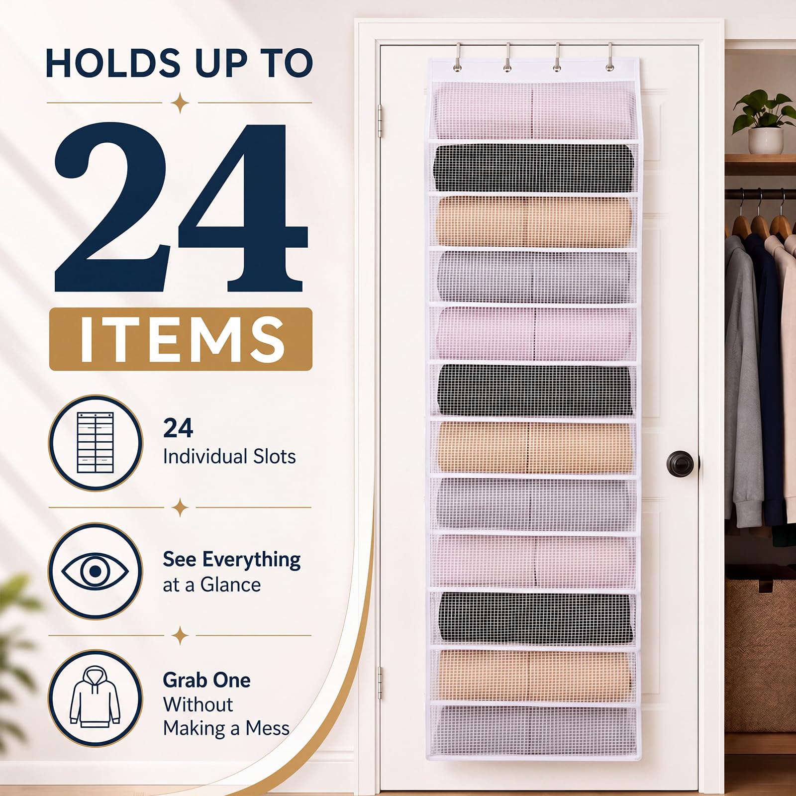 Suclain Kapuzenpullover-Organizer zum Aufhängen, zum Aufhängen, für 24 Hoodies, inklusive Haken, perfekt für Schlafsäle, Schlafzimmer, Schränke und kleine Räume, Größe 150 x 55 cm, 2 Stück