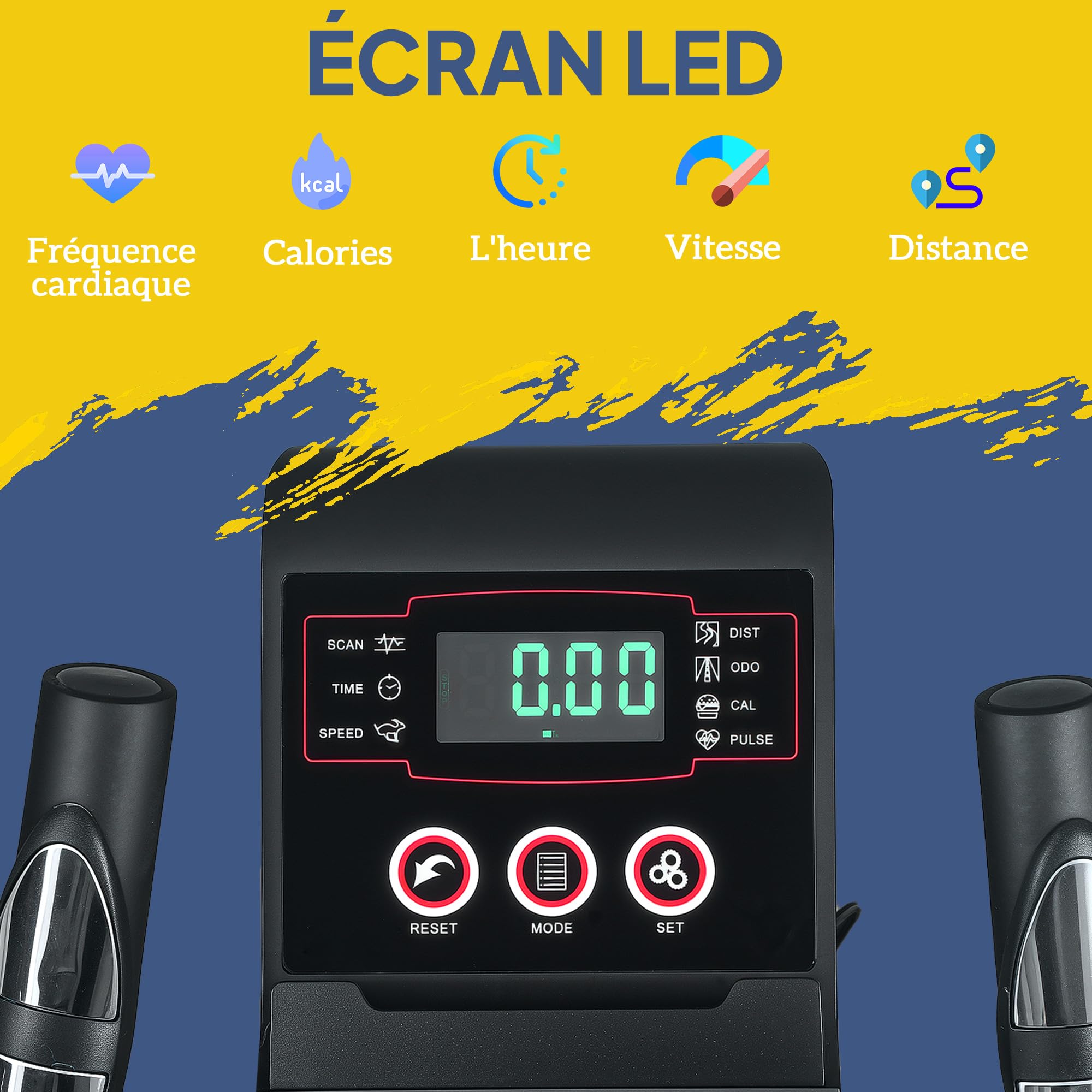 SPORTNOW Ellittica domestica ultra silenziosa, ellittica magnetica con 8 livelli di resistenza, cyclette con display a LED, sensore di pulsazioni, portabottiglie e ruote, nero