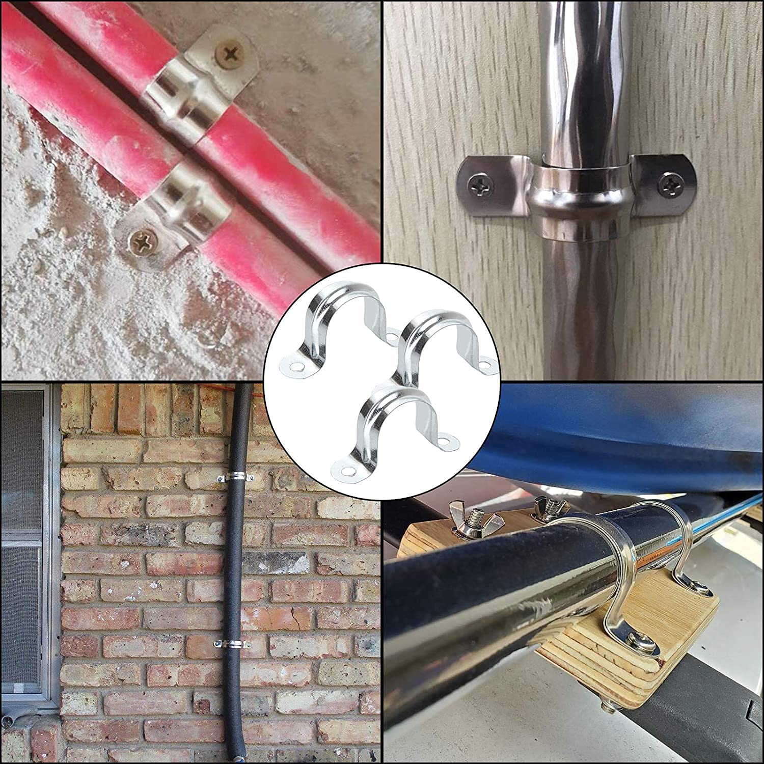 100PCS 1 Inch & 2 Inch U Bracket Pipe Strap with 2 holes, 1 Inch 2 Inch