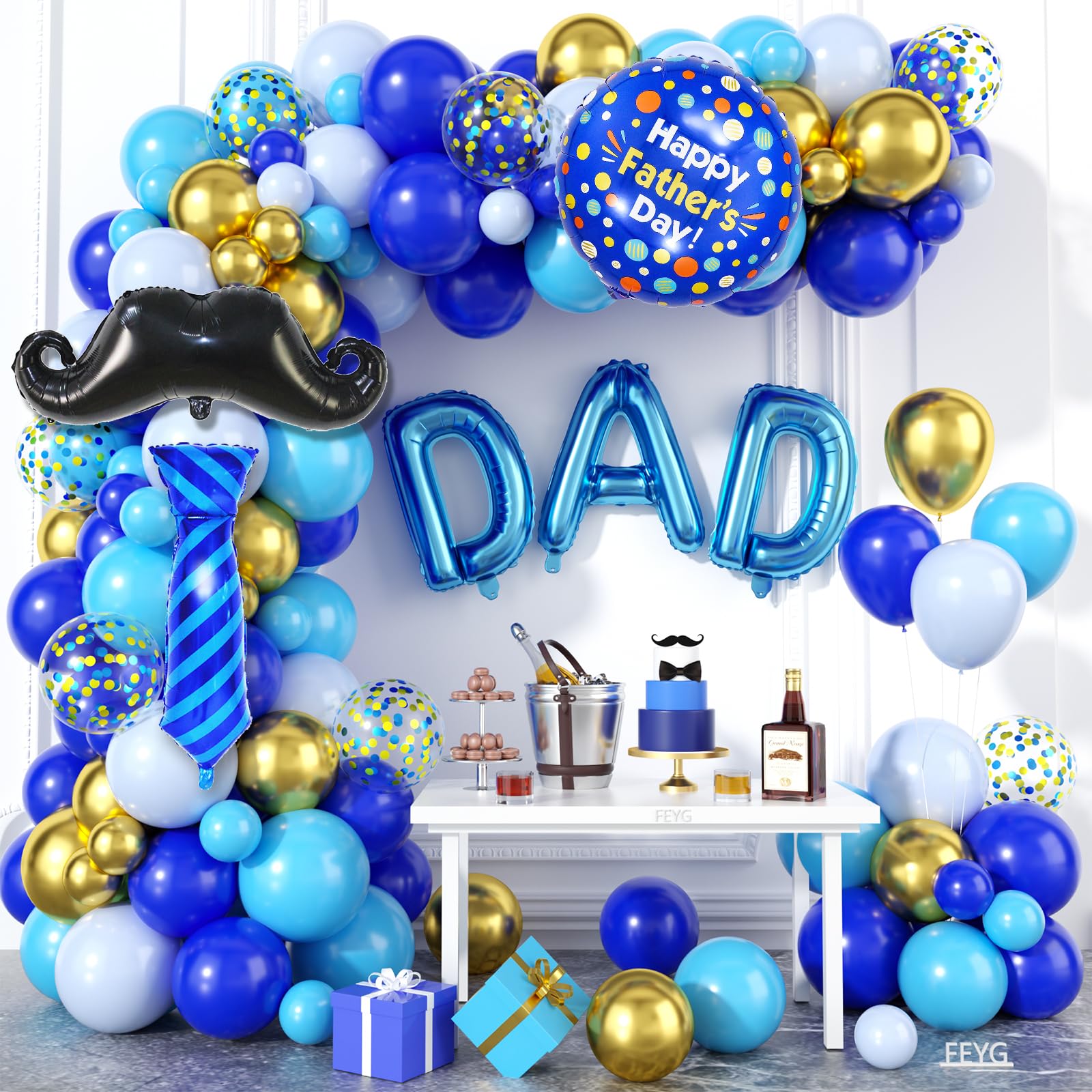 Snapklik.com : Fathers Day Balloon Arch, Royal Blue Light Blue Metallic