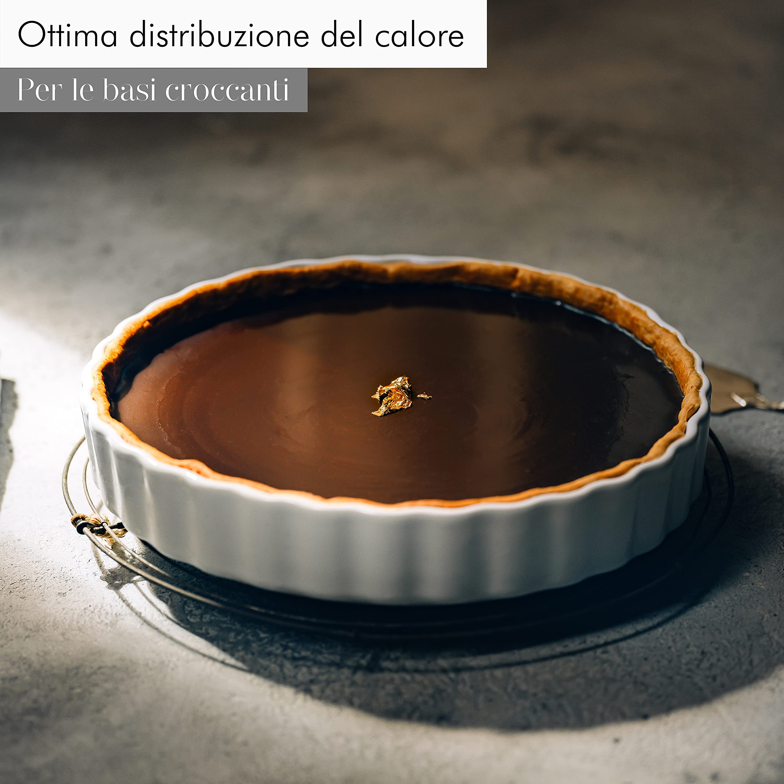 KIVY Teglia Forno [28 cm] in Ceramica Antiaderente | Stampo per Dolci, Torte e Quiche | Bianca, Rotonda