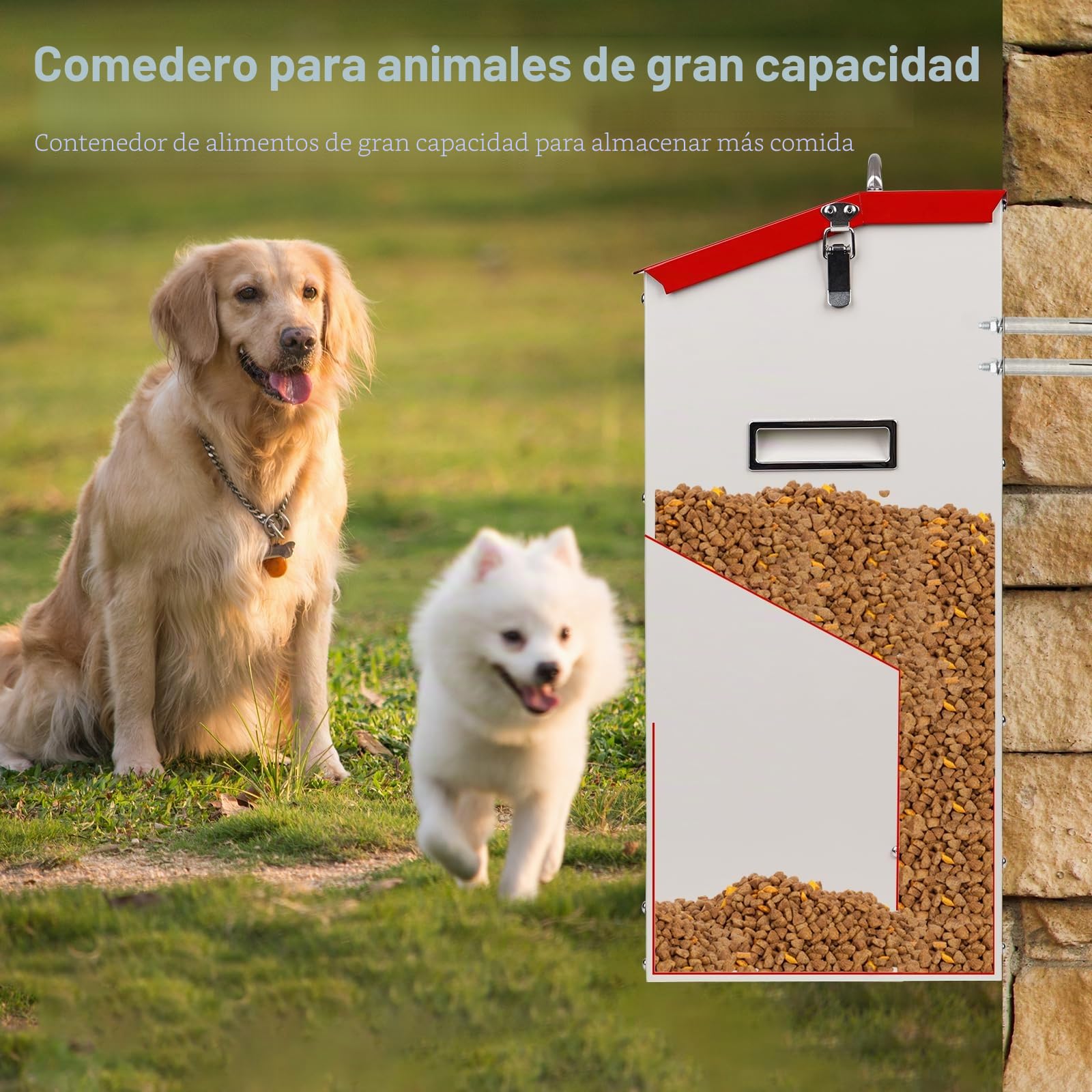 Comedero Automático para Perros, Alimentador para Mascotas de Exterior de 11 Kg, Comedero Galvanizado por Gravedad para Perros de Razas Grandes