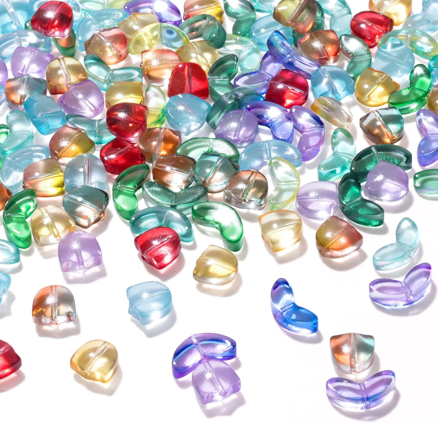 PAGOW 60pcs Tulip Flower Glass Beads, Czech Coloured Glaze Translucent Bracelet Beads, Colorful Handcrafted Crystal Loose Glass Beads for Spring Summer Valentines Wedding DIY Jewelry Making