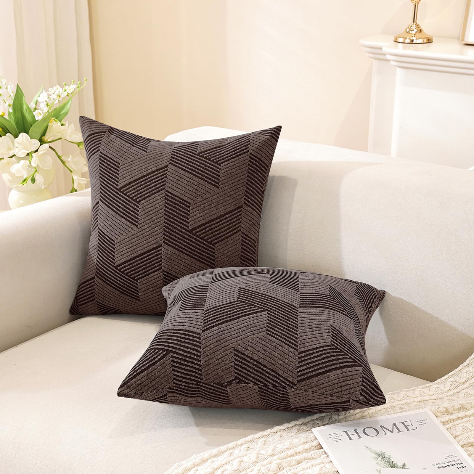 Kissenbezüge Dekokissen, Quadratische Kissenbezüges, Moderne Dekokissen Weiche Kissenbezüge für Wohnzimmer, Sofa Schlafzimmer Zuhause Dekor (Braun,45 x 45 cm)