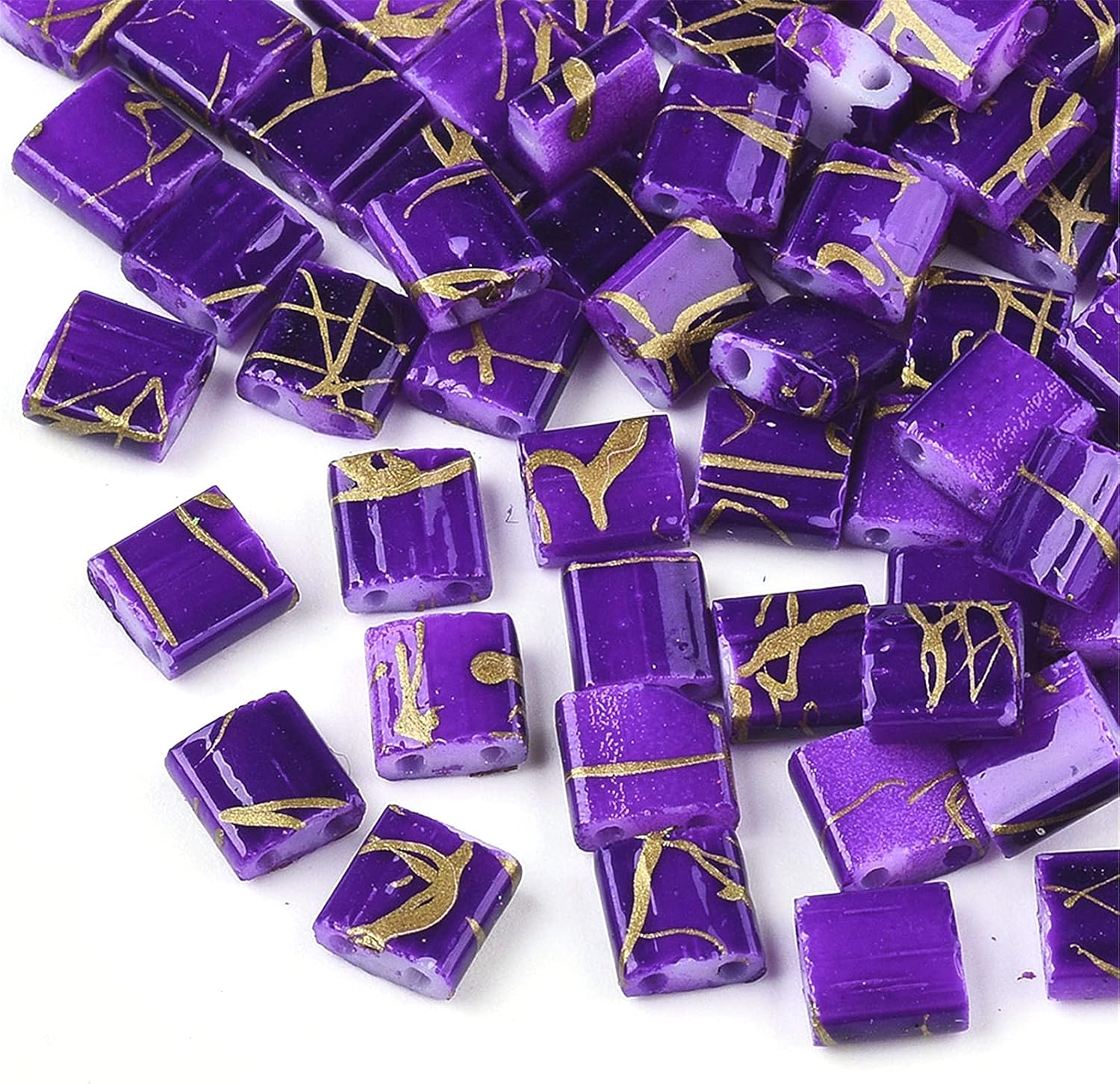 Craftdady 200Pcs 2-Hole Glass Seed Beads Flat Square Two Hole Carrier Beads Baking Paint Connector Beads for Multi-Strand Jewelry Bracelet Craft Making, Blue Violet, 5x4.4-5.5mm