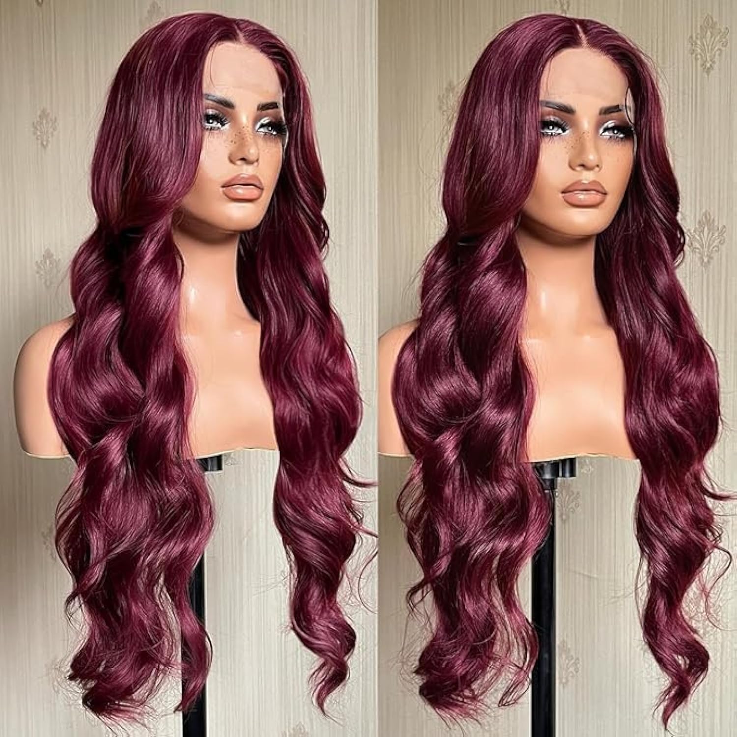 28 Inch Burgundy Hd Lace Front Glueless Wigs Pre Plucked Baby Hair For Women 180 Density Body Wave 13x4x1 T Part Lace Front Wig Pre Styled Synthetic Lace Front Wigs Red