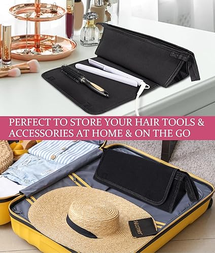 Miniatura 7 de Hair Tools - Bolsa de viaje 2 en 1 con alfombrilla resistente al calor para planchas planas, alisadores, rizadores (negro)