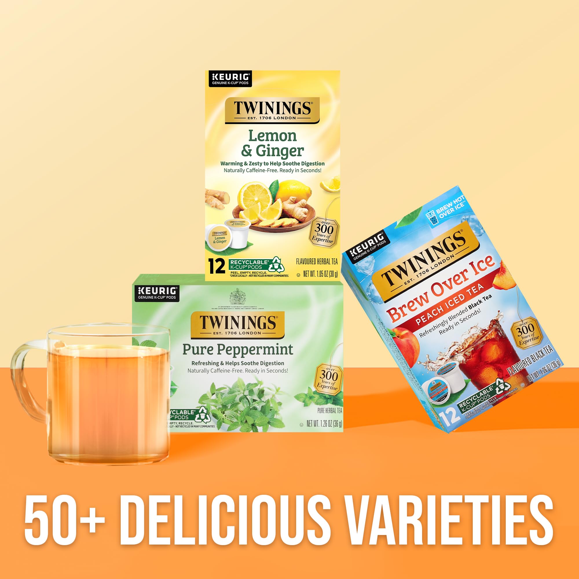 Twinings Lemon & Ginger Herbal Tea K-Cup Pods for Keurig, Naturally Caffeine Free Tea, 12 Count (Pack of 6)