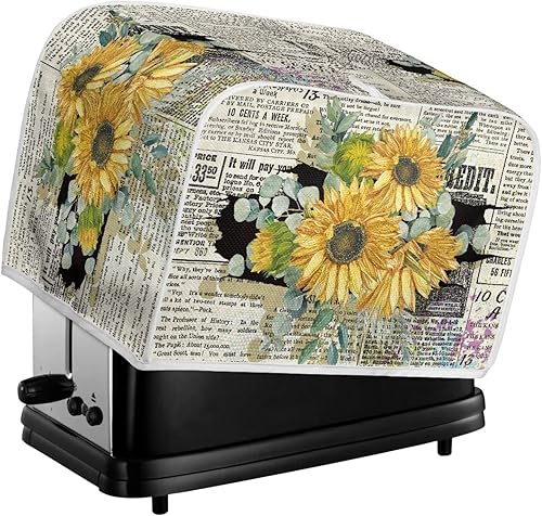 Miniatura 6 de Cubiertas antipolvo retro para tostadora de periódicos con girasoles para electrodomésticos de cocina, cubierta de electrodomésticos de tostadora de