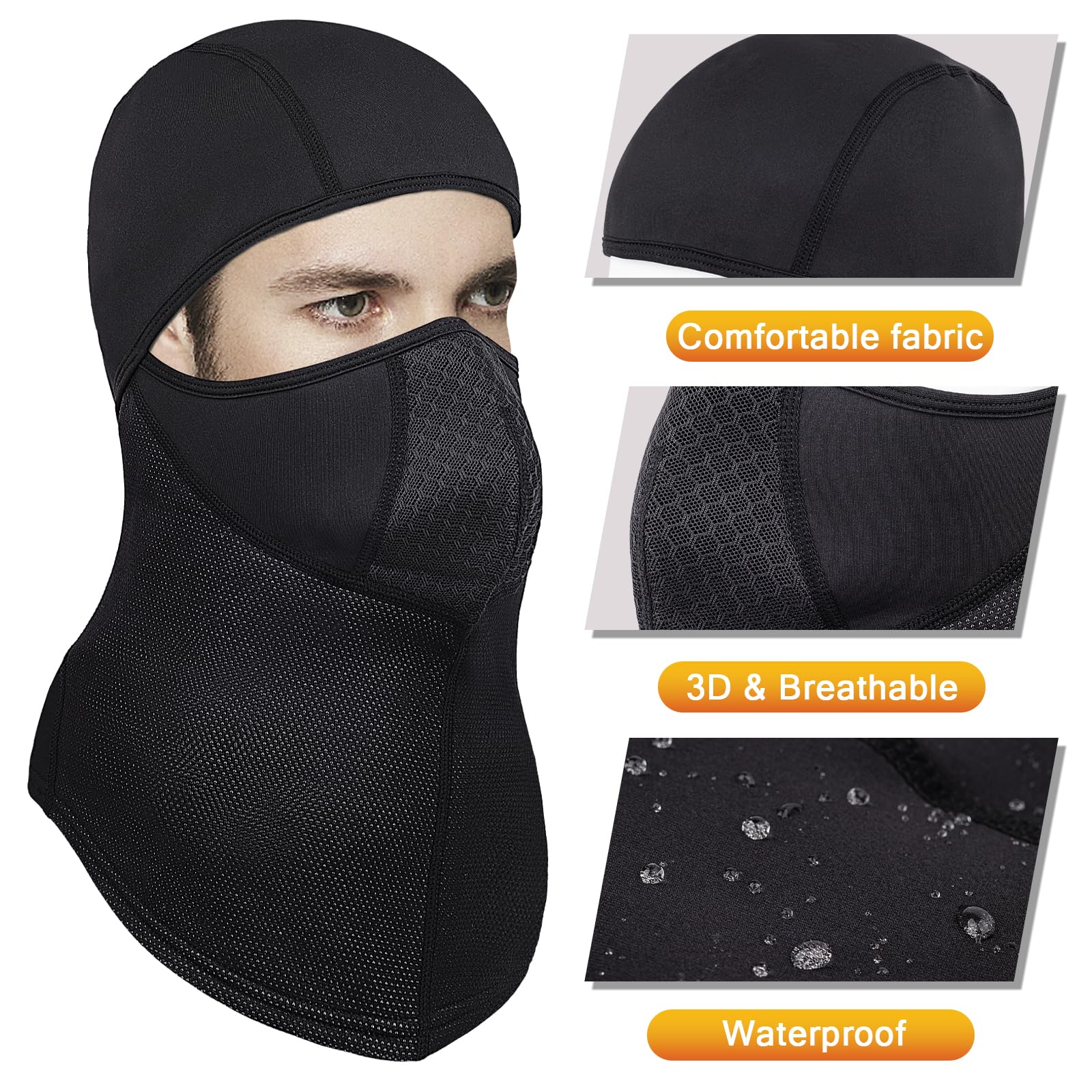Pasamontañas térmico resistente al viento, elástico, transpirable, para clima frío, invierno, cálido, para ciclismo, esquí y pesca en hielo (negro), Negro -, Talla única
