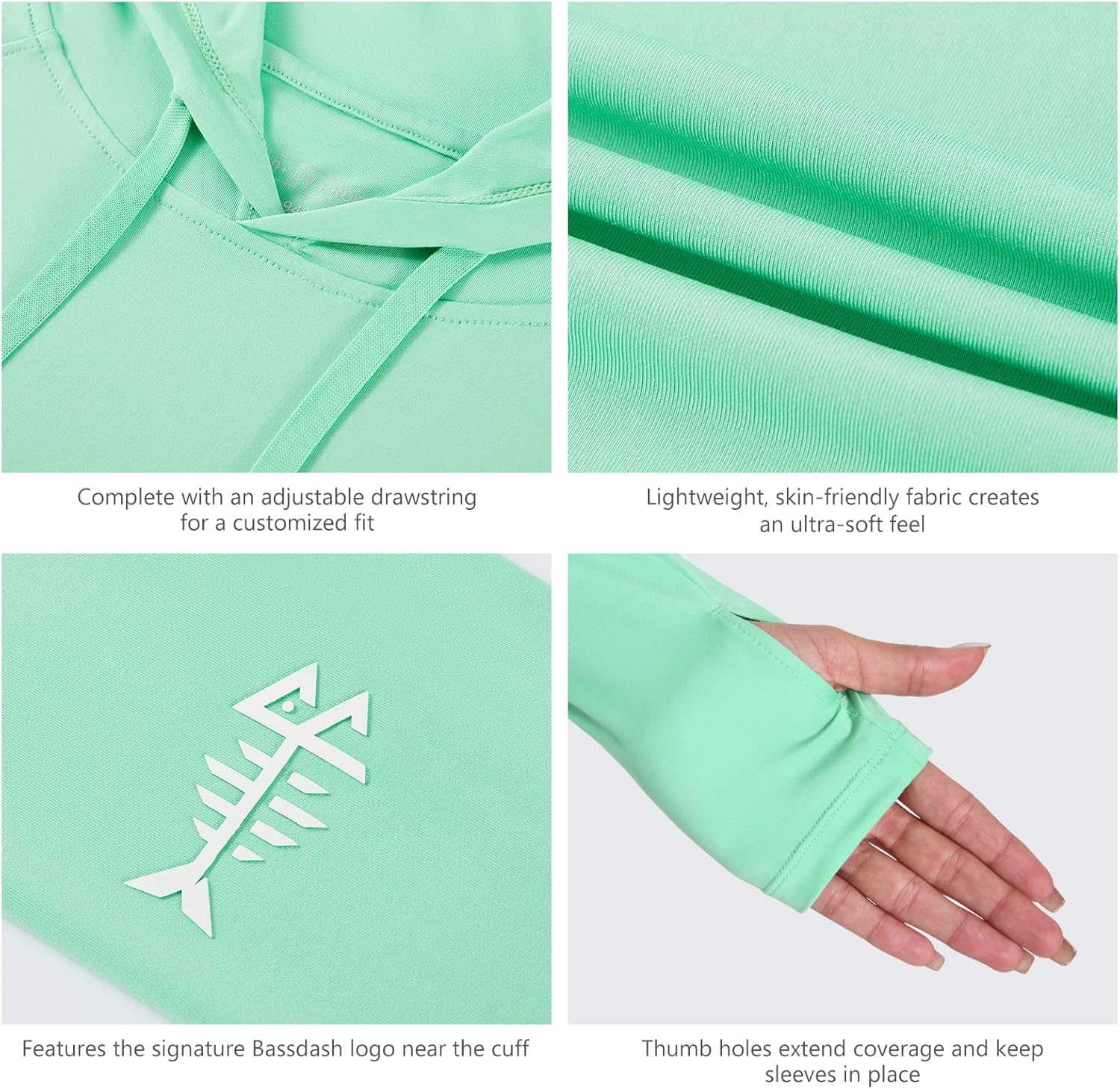 BASSDASH Women’s UPF 50+ Hiking Fishing Hoodie UV Shirt Long Sleeve Outdoor Activewear Breathable Lightweight Stretch