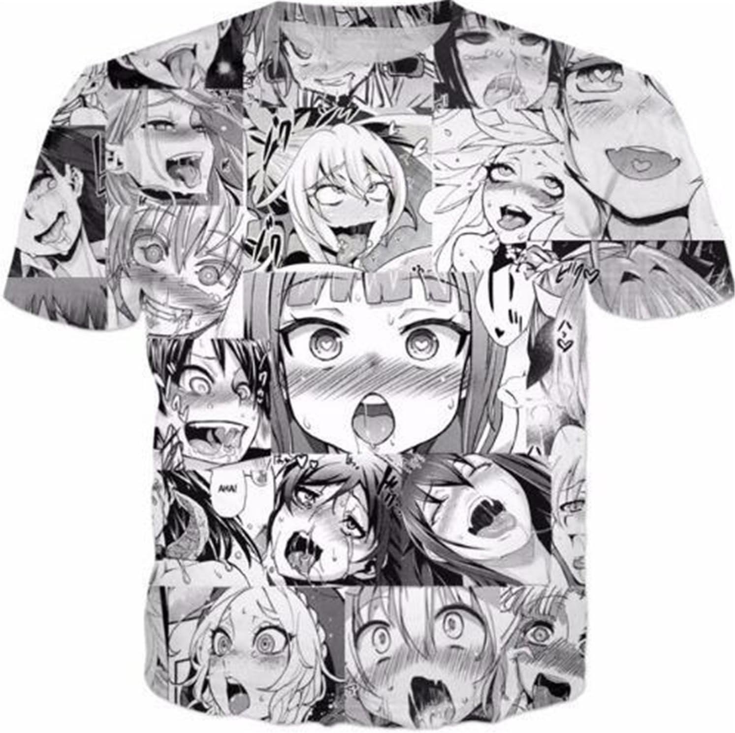 Ahegao Print T Shirt Men Women Harajuku Face Red Woman T Shirts Funny Shy Girl Tops Cute Clothing, Asian 4XL
